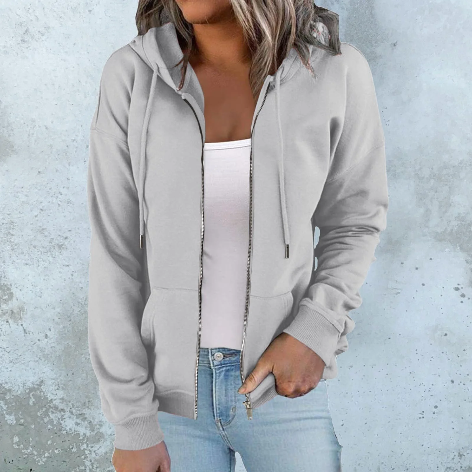 Худи Женское Oversized Термокуртка с капюшоном, градиент цвета, карман, спортивный свитшот для занятий в спортзале, большая куртка Harajuku, фото №3