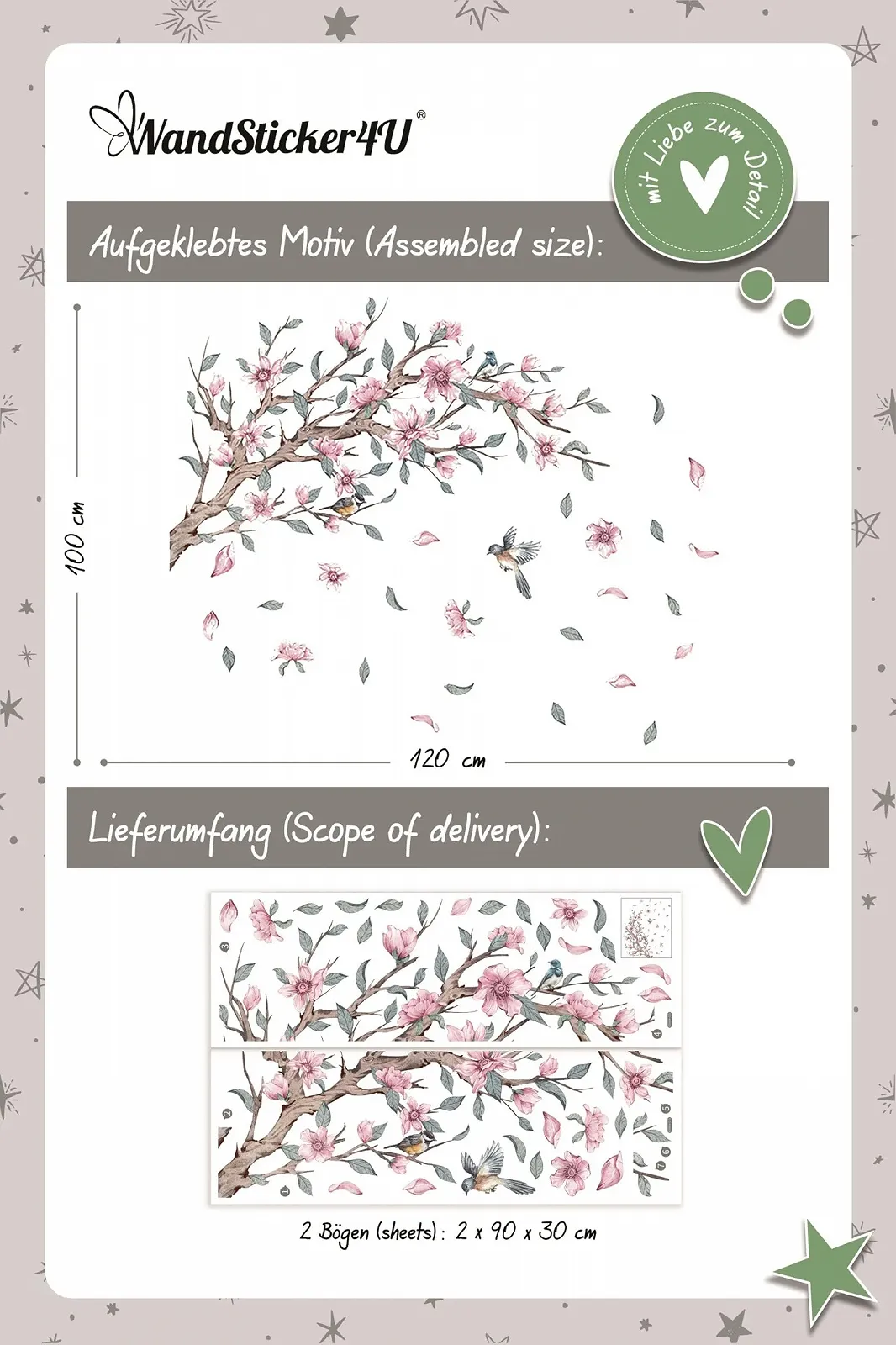Наклейка на стіну WandSticker4U XXL Cherry Blossom Tree 120 x 100 см Pastel Colours, фото №5
