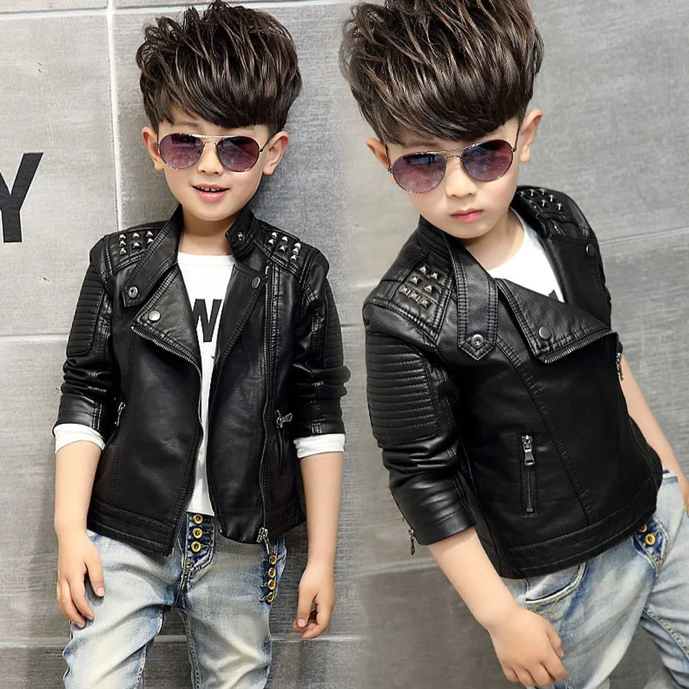 Куртка зі штучної шкіри для хлопчиків SXSHUN з пухнастою підкладкою, фото №2 Куртка зі штучної шкіри для хлопчиків SXSHUN з пухнастою підкладкою, фото №2