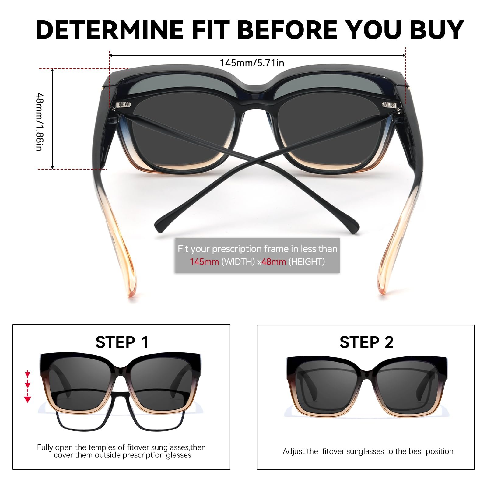 Сонцезахисні окуляри поверх окулярів LVIOE для жінок Поляризовані модні лінзи UV400 захист, фото №7