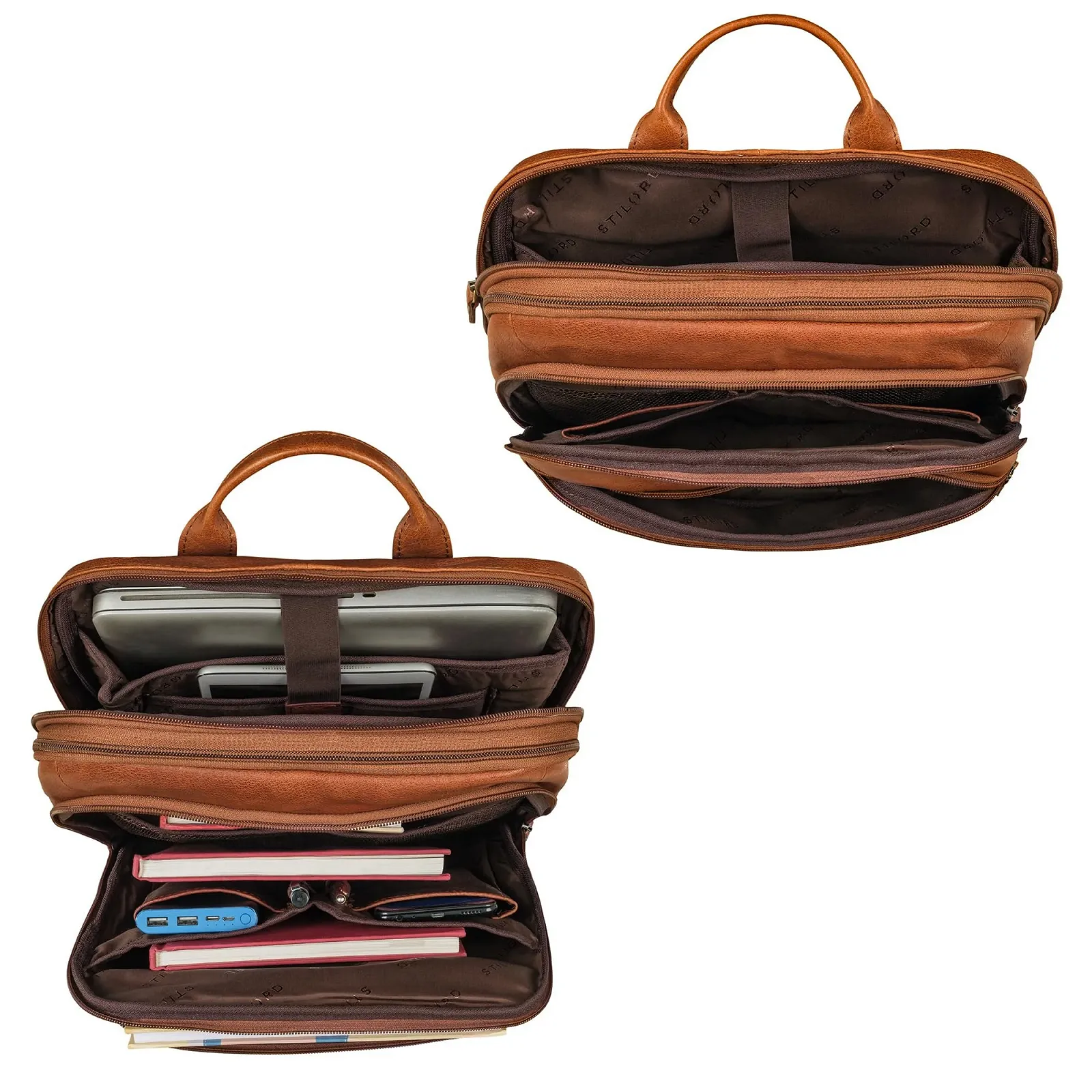 Рюкзак для ноутбука STILORD Giuseppe 15.6-16 дюймов Кожаный Tan - Dark Brown, фото №3