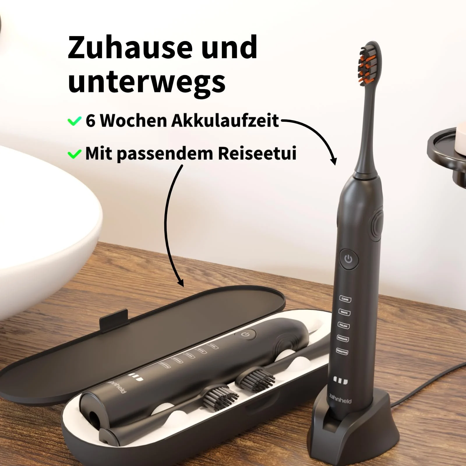 Электрическая звуковая зубная щетка Zahnheld Gero 5 режимов Черная, фото №5