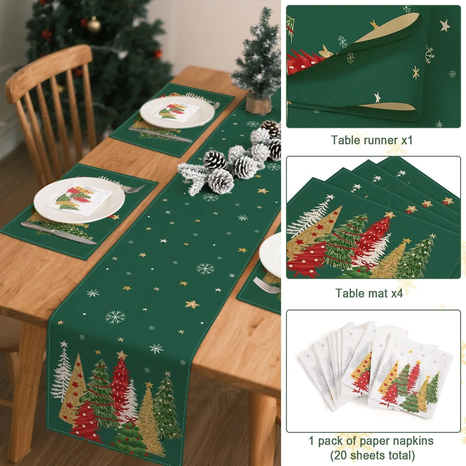Набір для декору столу ZWJD Christmas Green 40 x 140 см, фото №5 Набір для декору столу ZWJD Christmas Green 40 x 140 см, фото №5
