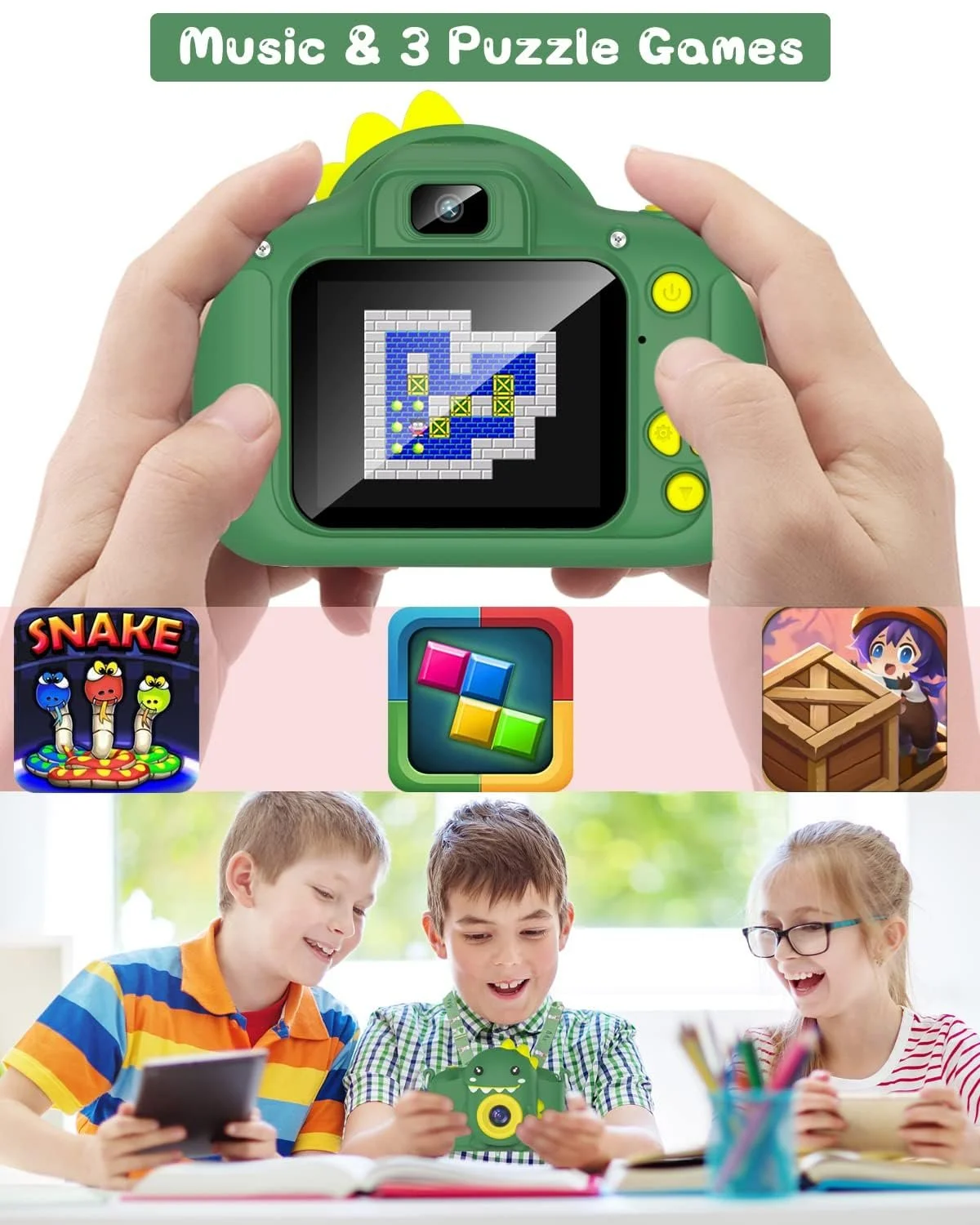 Детская камера Gofunly Dinosaur 1080P 20MP 2.0 дюйма 32GB Зеленая, фото №6