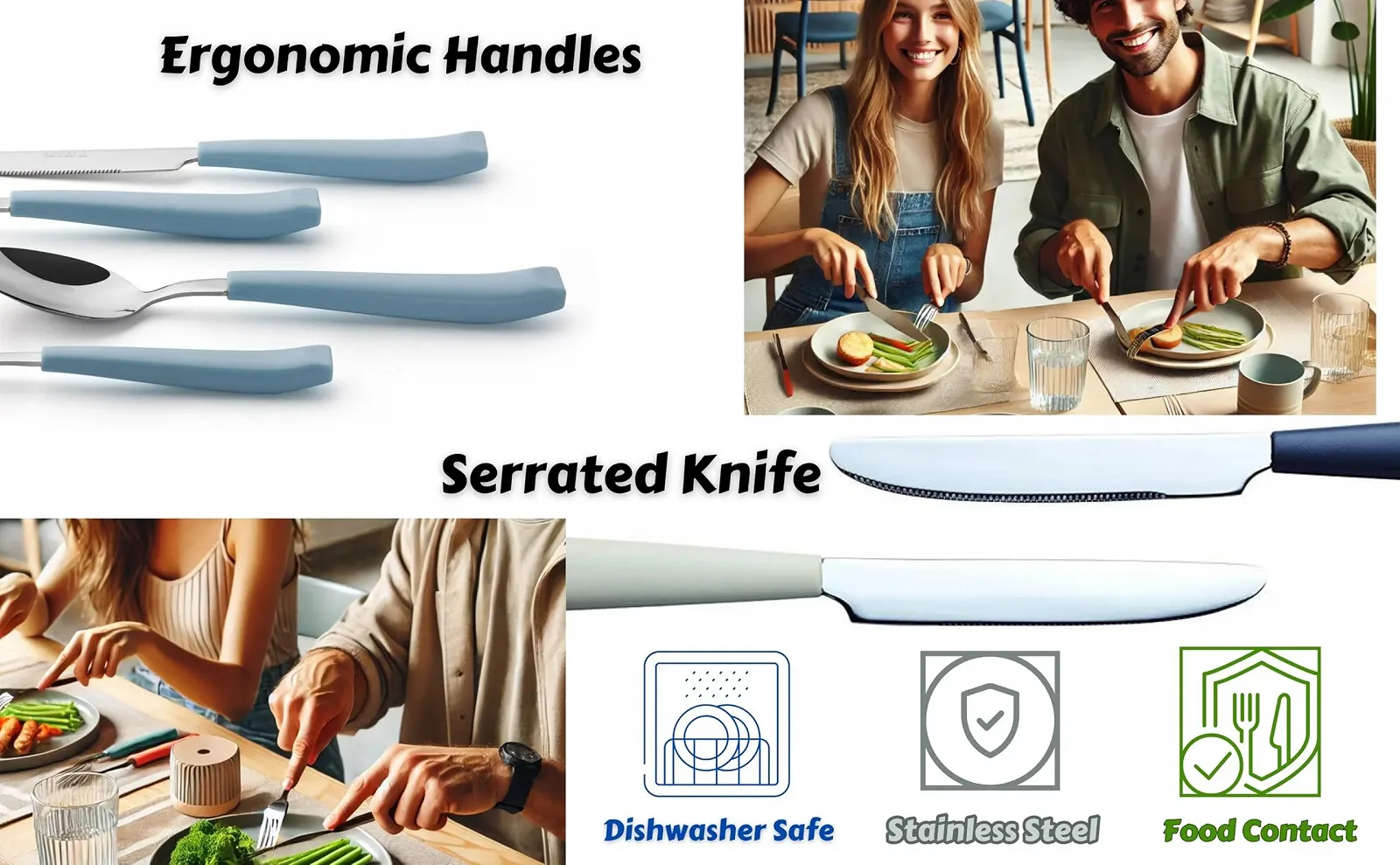 Набір столових приборів Exzact WF232W з 16 предметів з нержавіючої сталі з пластиковими ручками, фото №7 Набір столових приборів Exzact WF232W з 16 предметів з нержавіючої сталі з пластиковими ручками, фото №7