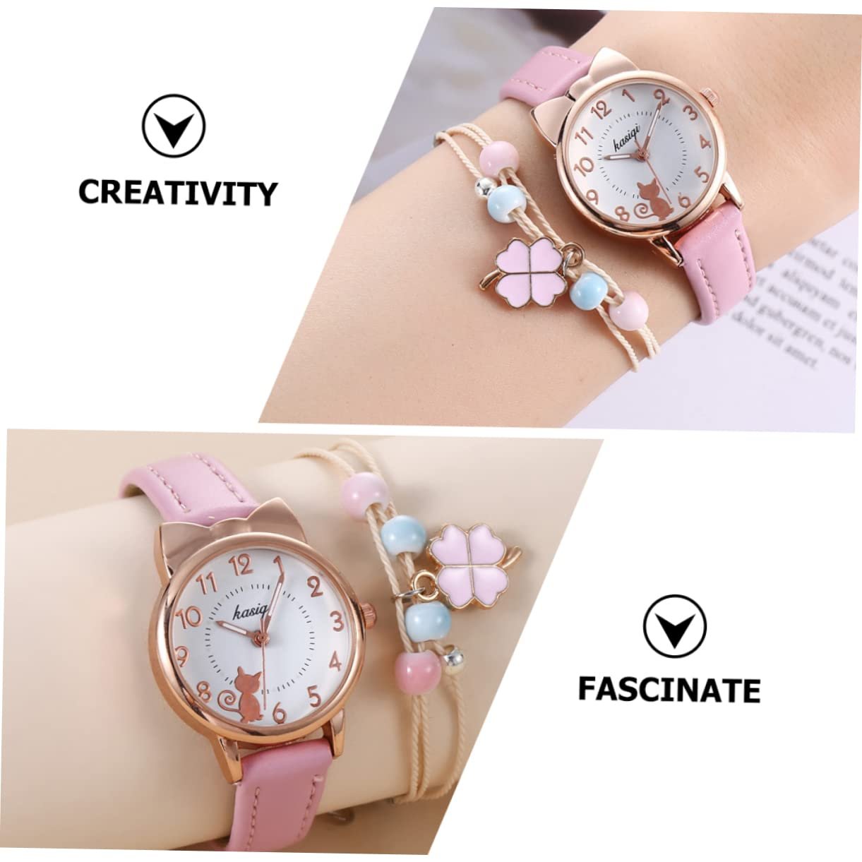 Наручные часы Healvian Стильные с кошачьим циферблатом с подходящим браслетом Регулируемые кварцевые для женщин для особых случаев, фото №3