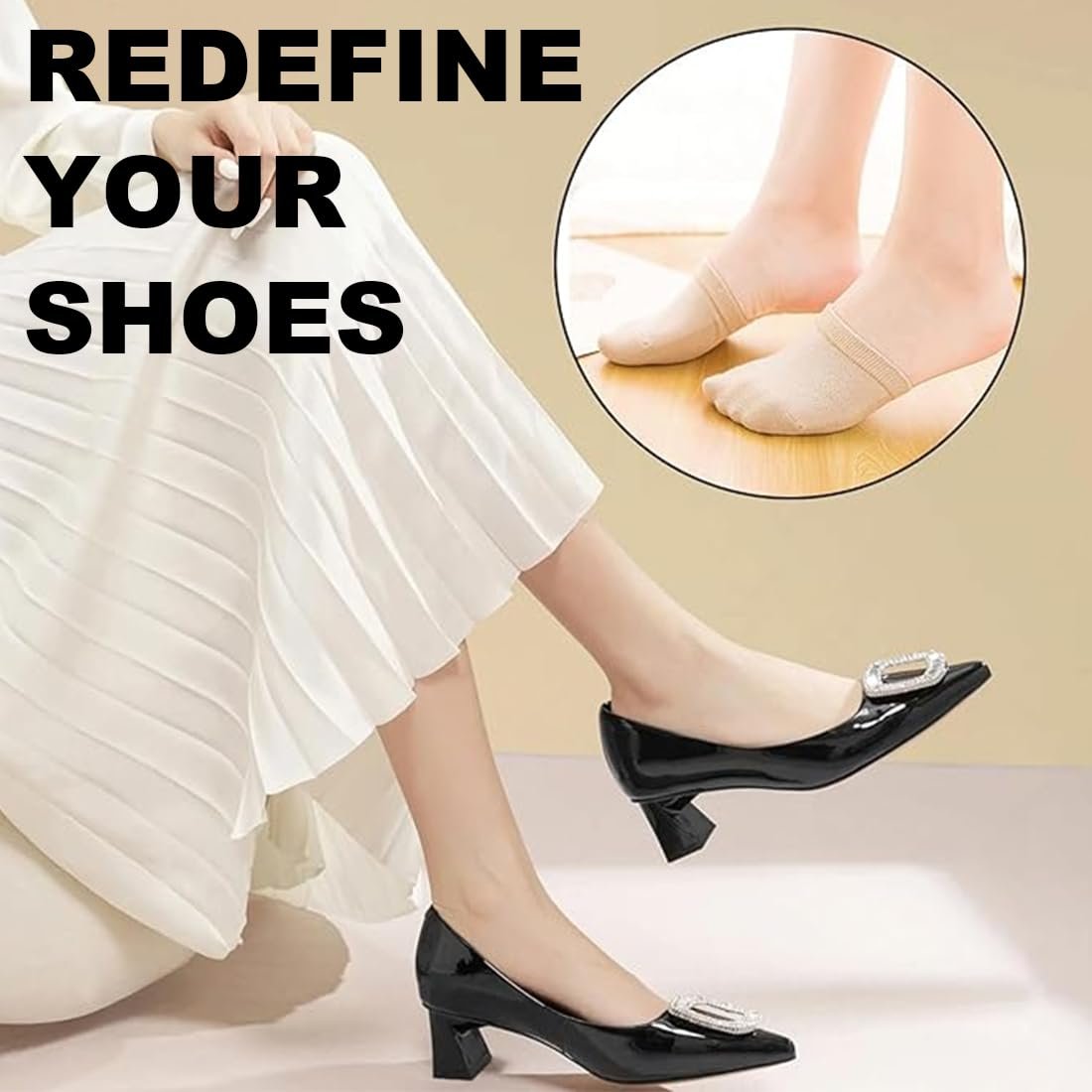 Женские носки с пальцами, полуноски с силиконовой подушечкой, носки для балеток, невидимые полуноски, дышащие, нескользящие носки для передней части стопы, подкладки для балеток и высоких каблуков, 4 пары, фото №6