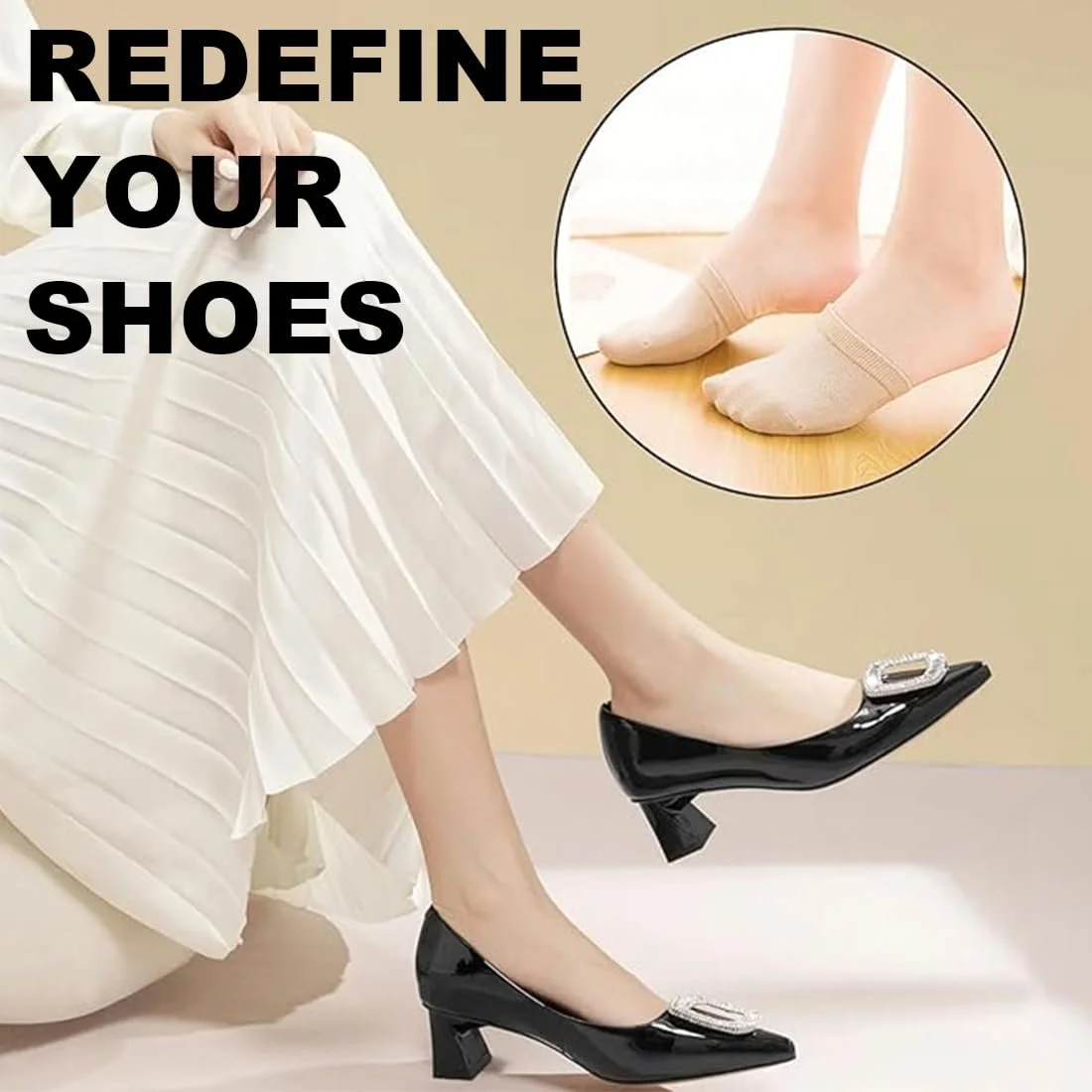 Женские носки с пальцами, полуноски с силиконовой подушечкой, носки для балеток, невидимые полуноски, дышащие, нескользящие носки для передней части стопы, подкладки для балеток и высоких каблуков, 4 пары, фото №6