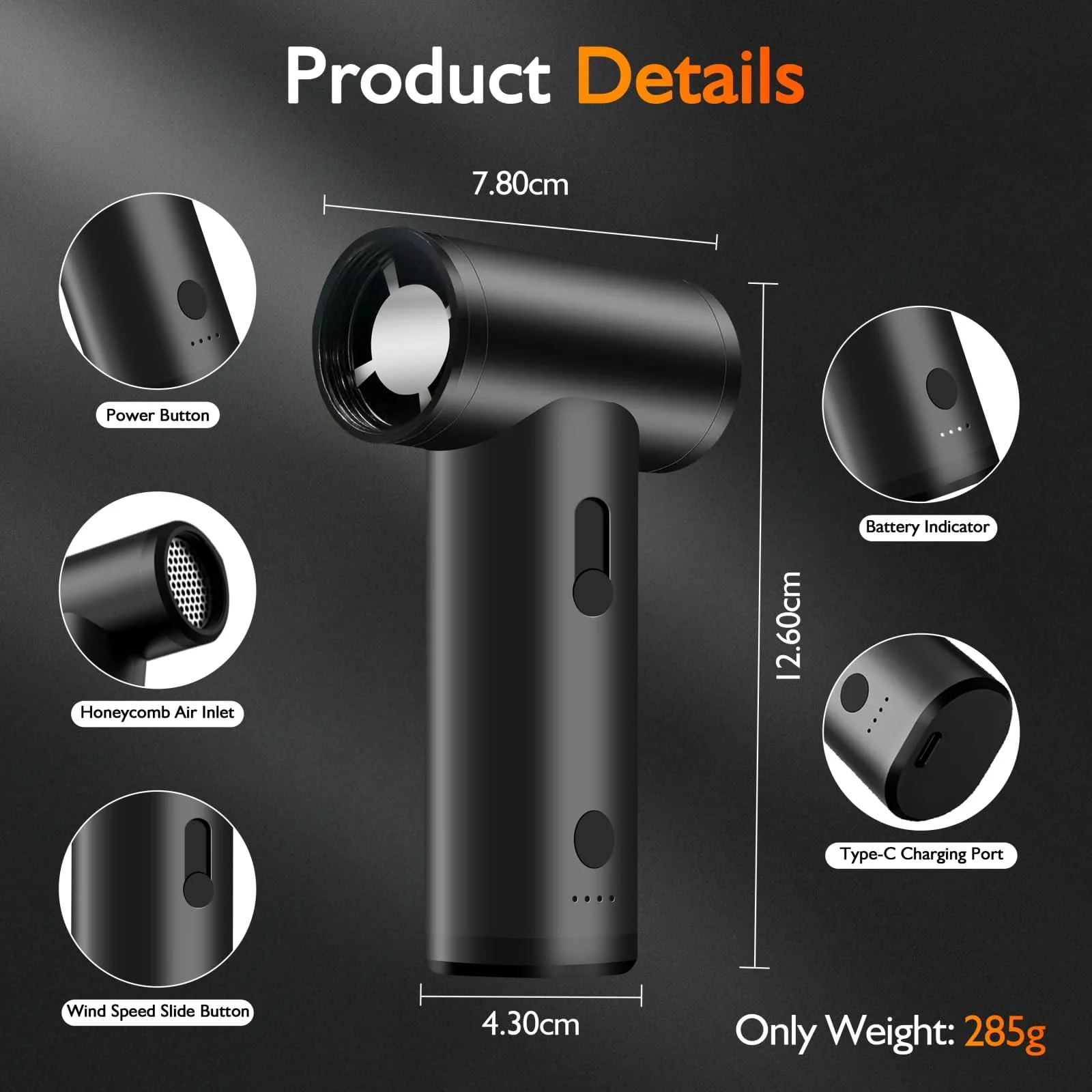 Електричний повітродувка MERTTURM 5-в-1 Mini 120000 об/хв з алюмінієвого сплаву, фото №4 Електричний повітродувка MERTTURM 5-в-1 Mini 120000 об/хв з алюмінієвого сплаву, фото №4