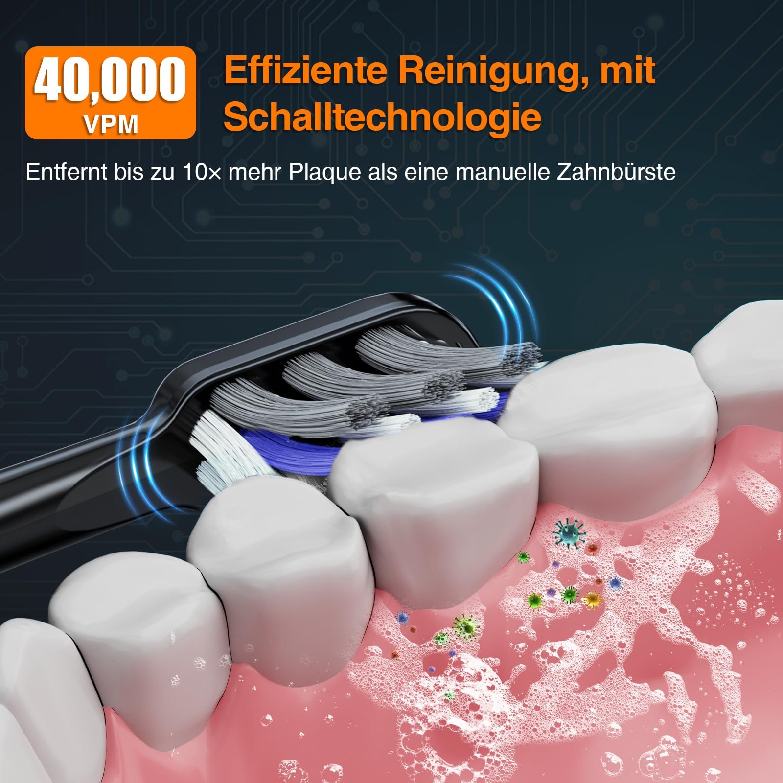 Електрична зубна щітка з UVC-стерилізацією та антибактеріальними щетинками з графену Чорна, фото №6