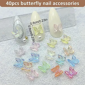 Украшения для ногтей Бабочки Aurora EBHO, 40 шт, 3D, разных цветов synthetic.ua - Фото 1