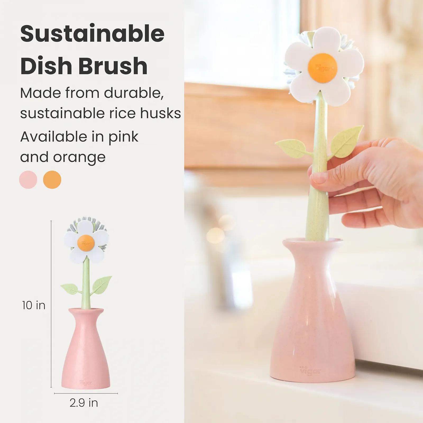 Щітка для миття посуду Vigar Florganic Daisy з тримачем, фото №2 Щітка для миття посуду Vigar Florganic Daisy з тримачем, фото №2
