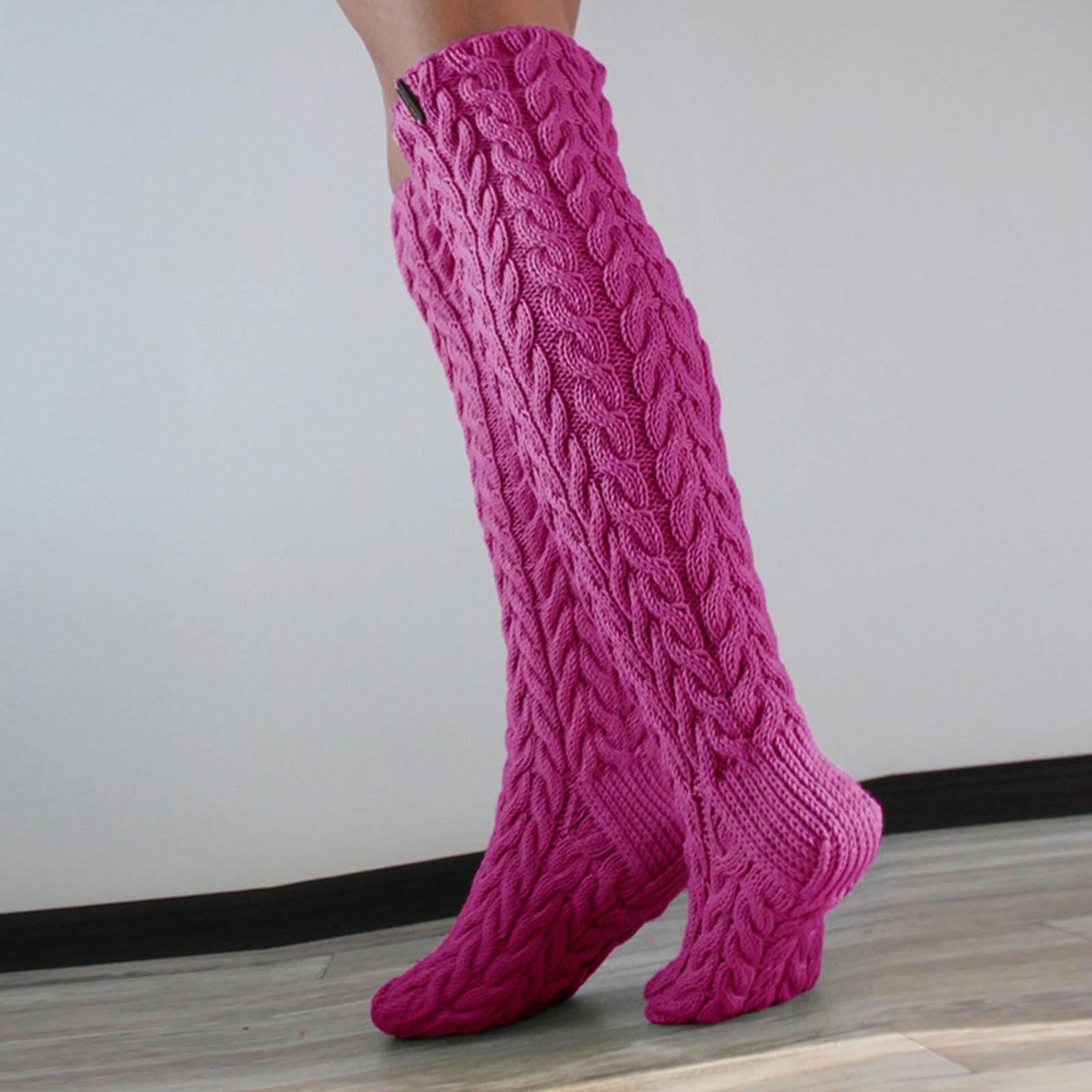 Ботфорты-носки женские с кабельным узором, зимние удлиненные чулки выше колена 35-38, нескользящие носки для дирндлей, белые мягкие носки, фото №3
