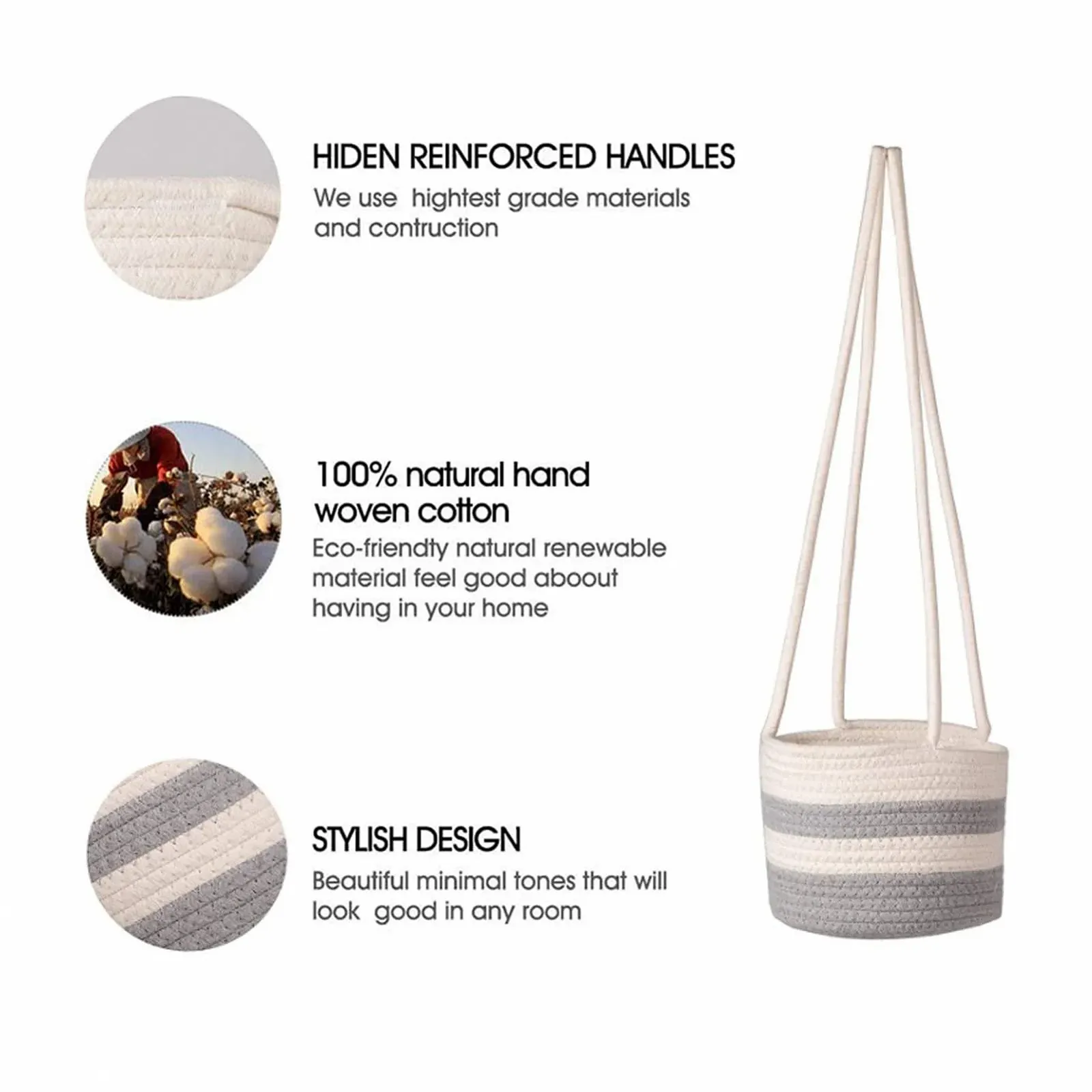 Підвіс для рослин макраме Ручна робота Бавовняна мотузка Декоративний, фото №4