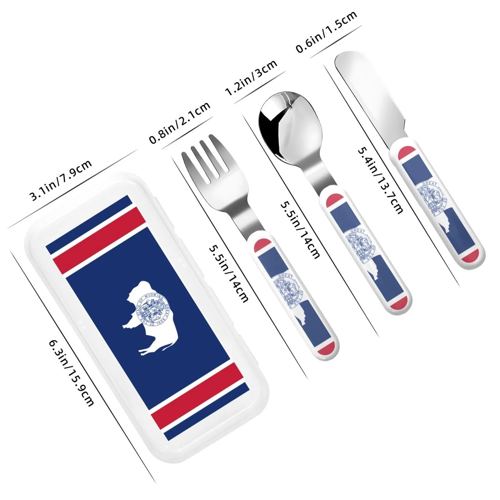 Набір дитячих столових приборів з трьох предметів з прапором штату Вайомінг, фото №3 Набір дитячих столових приборів з трьох предметів з прапором штату Вайомінг, фото №3