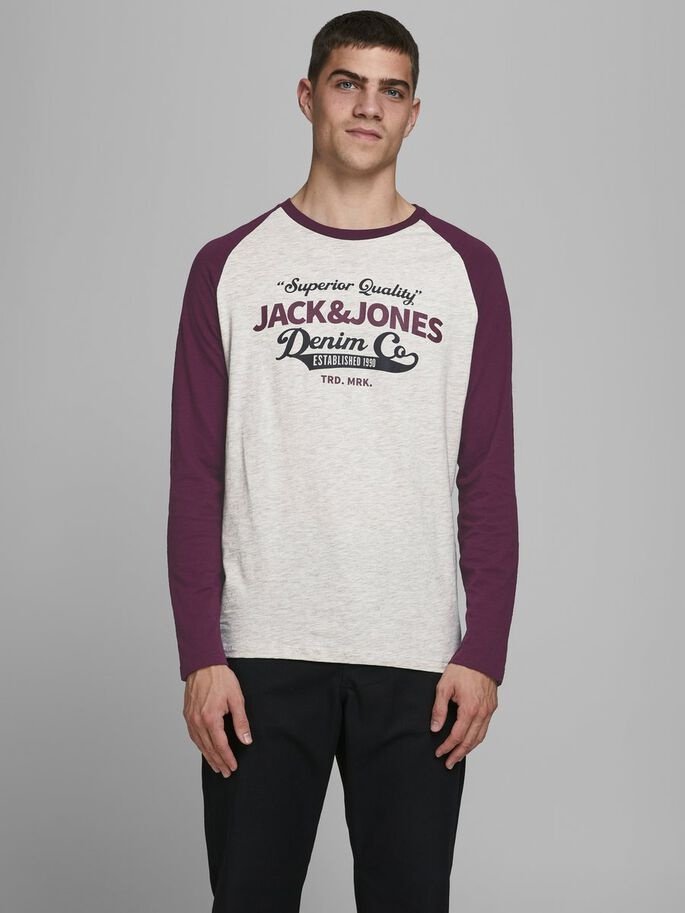 Футболка з довгими рукавами JJERAGLAN LOGO TEE L/S NOOS 12172365 Port Royale Jack&Jones Бордовий M, фото №2