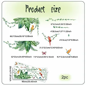 Наклейка на стіну Рослини Тропічне листя та птахи вінілова Зелена synthetic.ua - Фото 1
