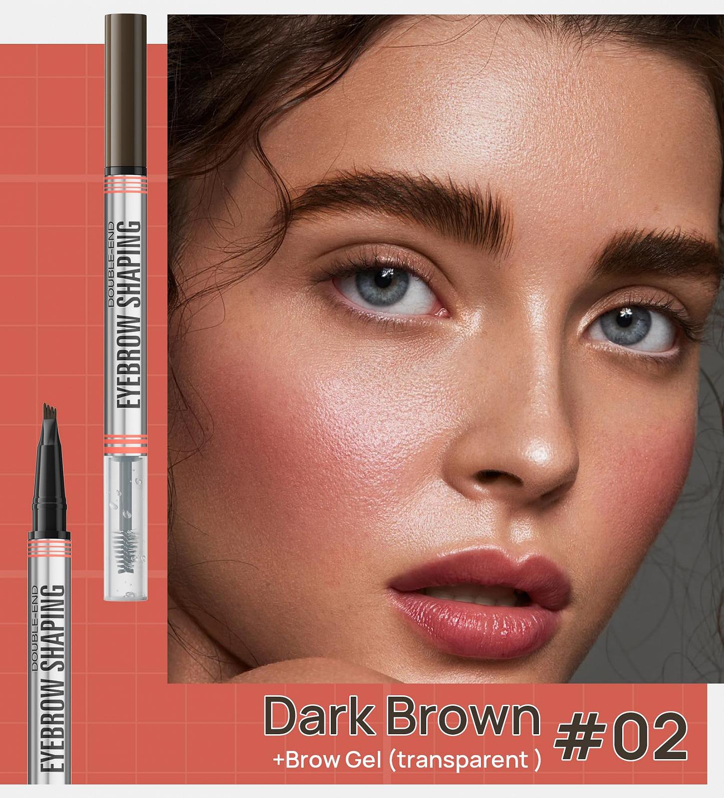 Олівець для формування брів з двома кінцями 2-в-1, Олівець для брів та гель для фіксації кольору Водостійкий (02# Dark Brown), фото №2