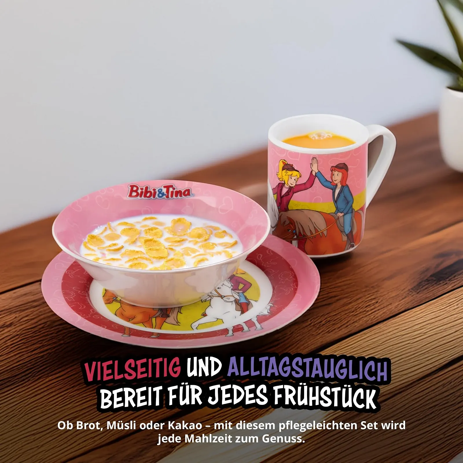 Набор детской посуды United Labels Bibi & Tina из 3 предметов, розово-красный, фарфоровый, фото №3 Набор детской посуды United Labels Bibi & Tina из 3 предметов, розово-красный, фарфоровый, фото №3