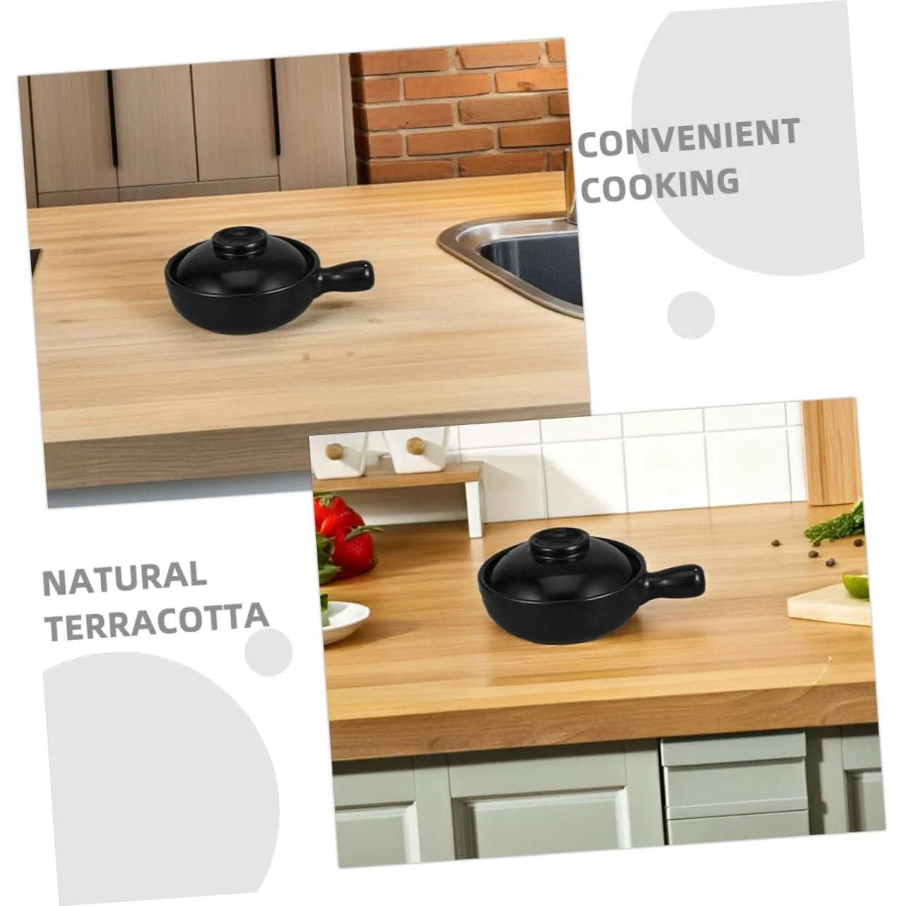 Горшок для приготовления глиняный с крышкой малый из натуральной терракоты многофункциональный для риса и супа, фото №3