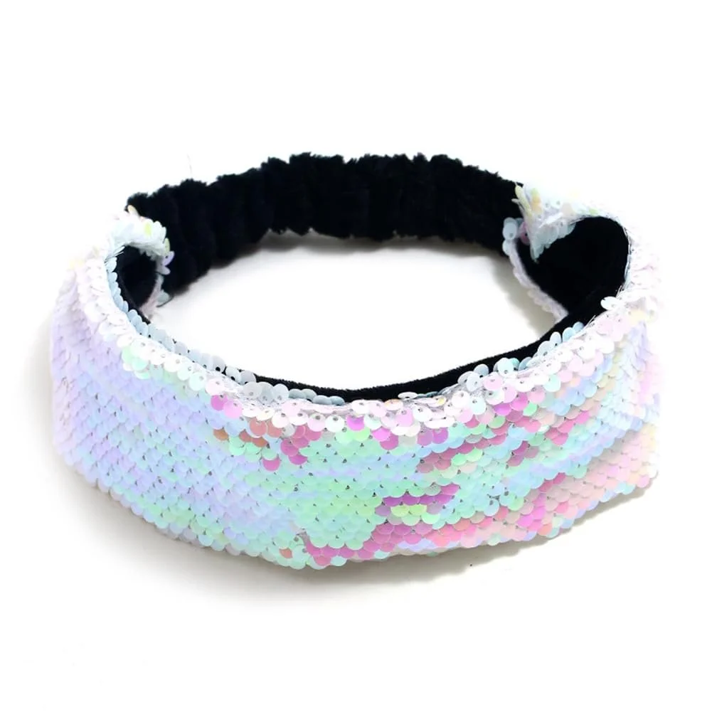 Еластичний Пов'язка для волосся з блискітками AB, білий, 1 шт, фото №1