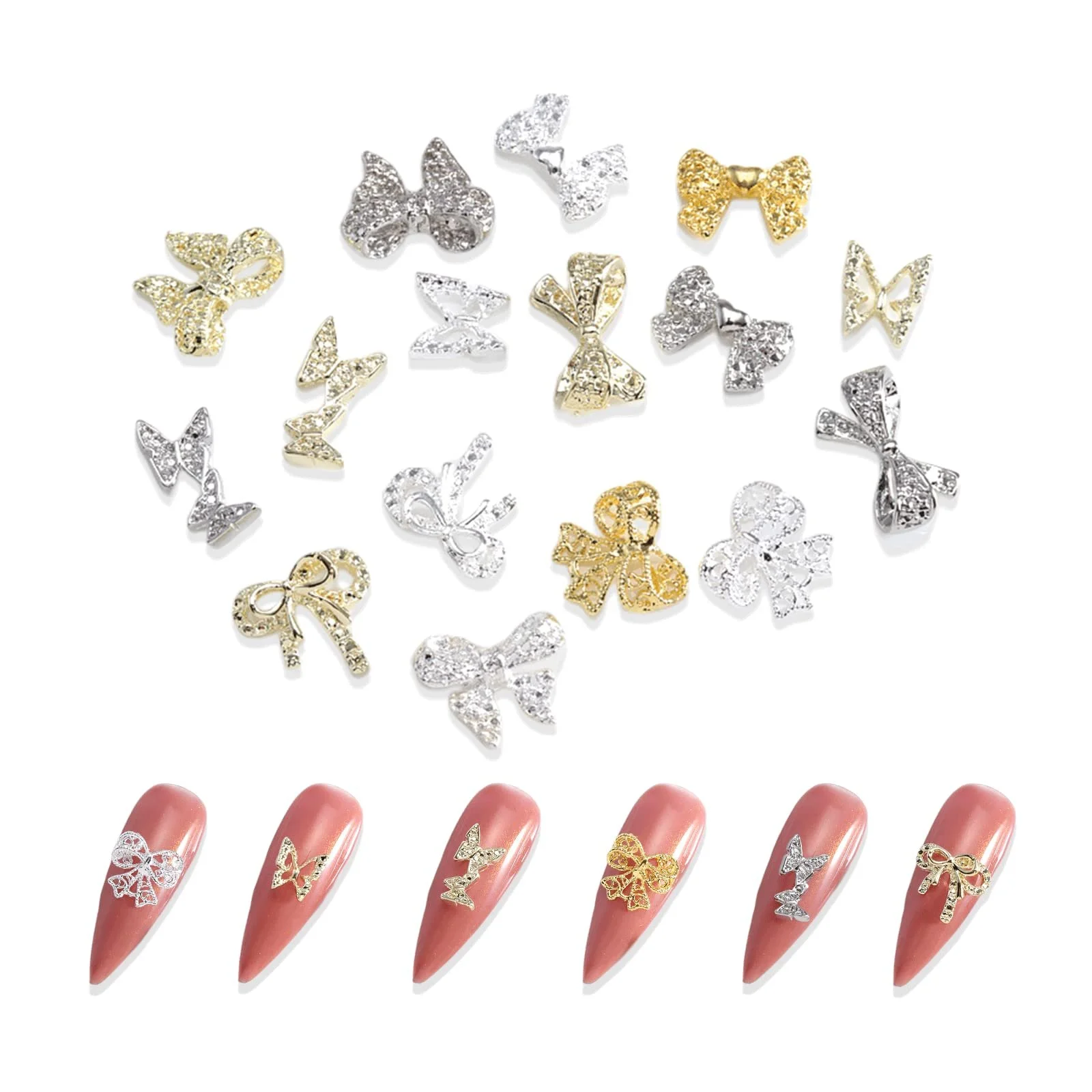 3D Метелики, 80 шт, металеві прикраси для нігтів, 3D сплав, фото №1