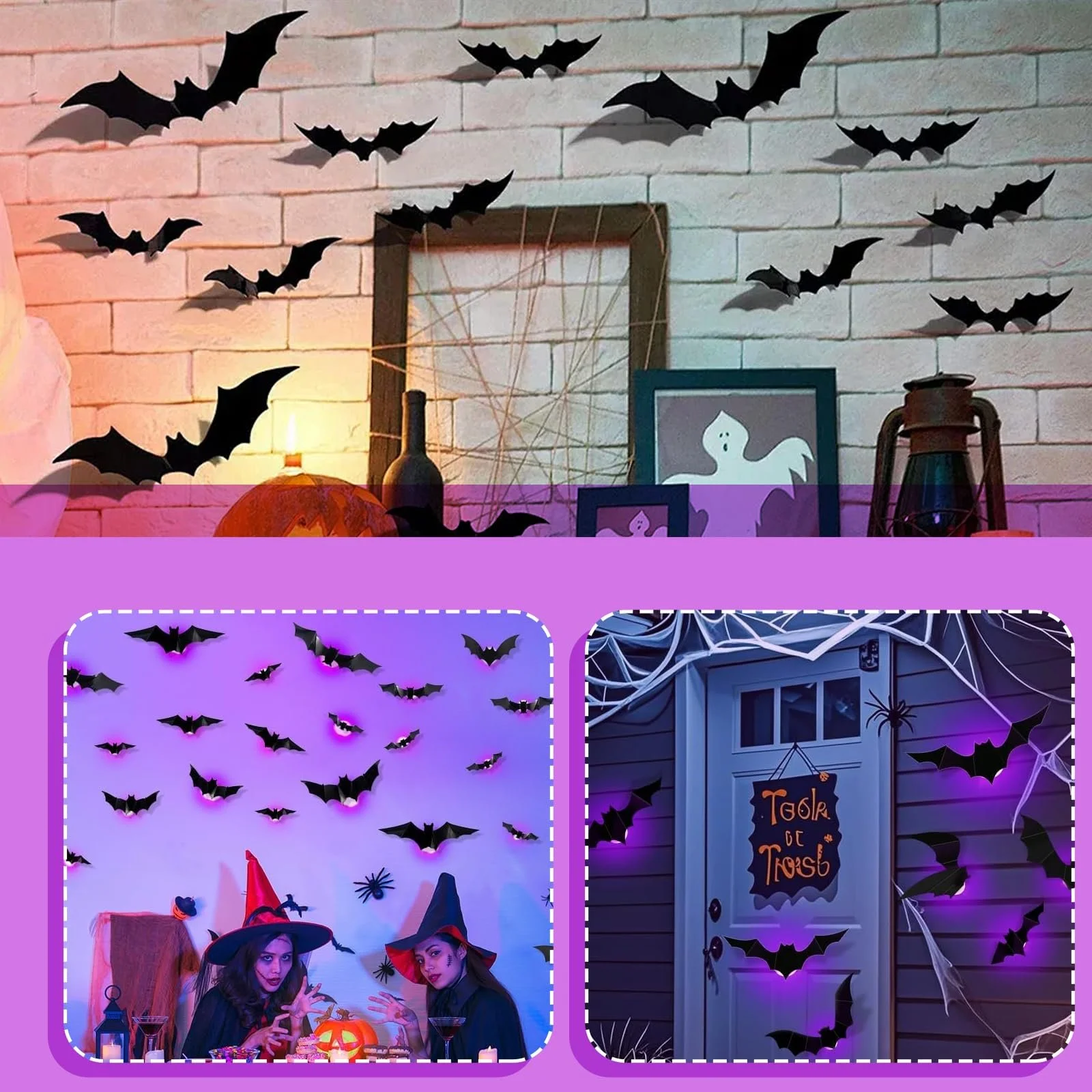 Набір наклейок на стіну Halloween Bats 3D LED 24 Pack Purple, фото №4 Набір наклейок на стіну Halloween Bats 3D LED 24 Pack Purple, фото №4