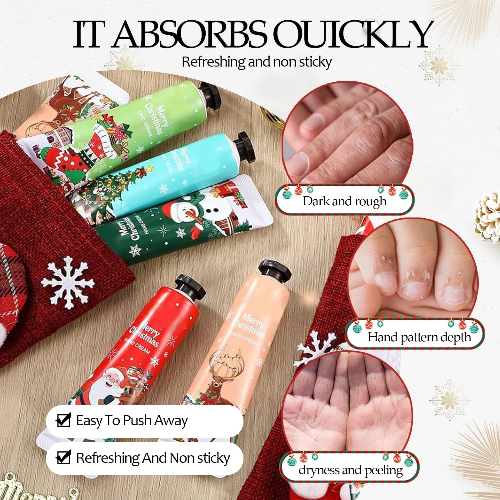 Крем для рук Christmas Mini Набор из 10 рождественских кремов для рук, растительный аромат, крем для ухода за очень сухой кожей рук, подарок на Рождество, День рождения, фото №5