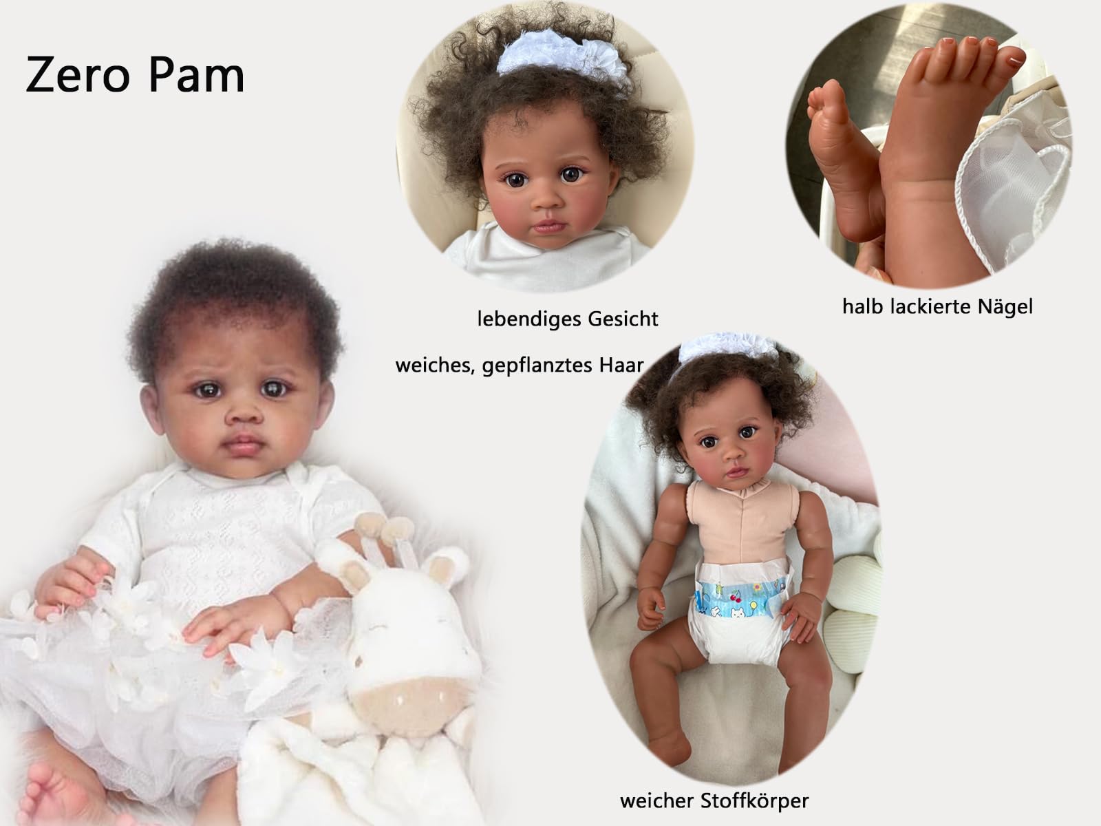 Кукла Zero pam Reborn Realistic Baby Mixed Race Girl Силіконова з платтям Темна шкіра, фото №1