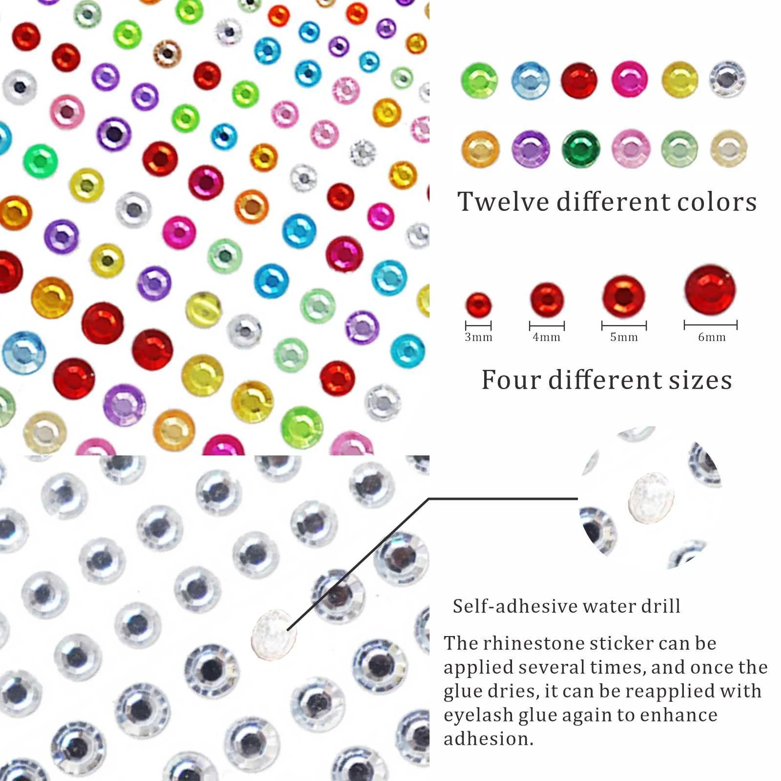 Стрази Самоклеючі 495 штук для макіяжу очей Райдужні, фото №3