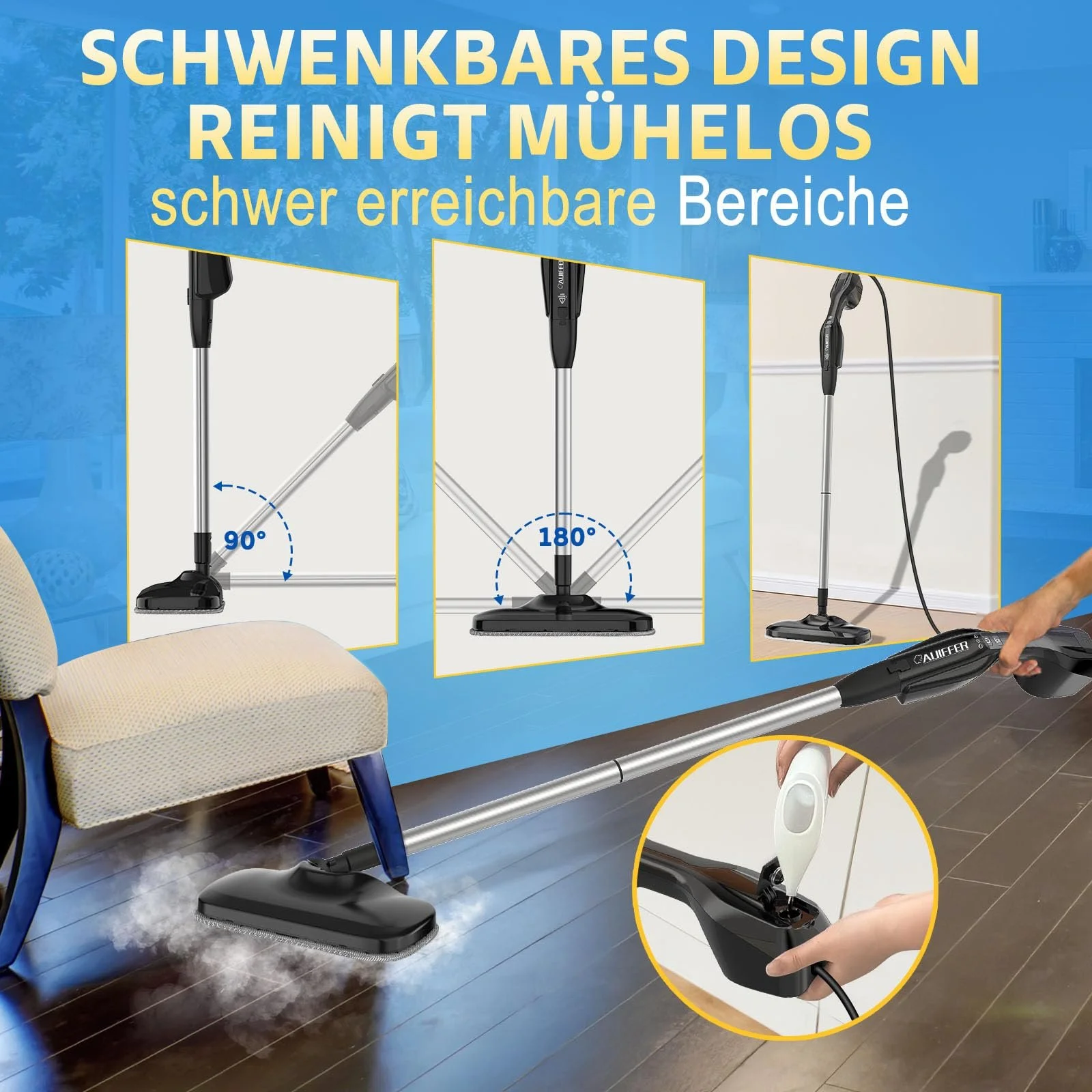 Парова швабра електрична 1000W 240 мл 30 с, фото №6 Парова швабра електрична 1000W 240 мл 30 с, фото №6