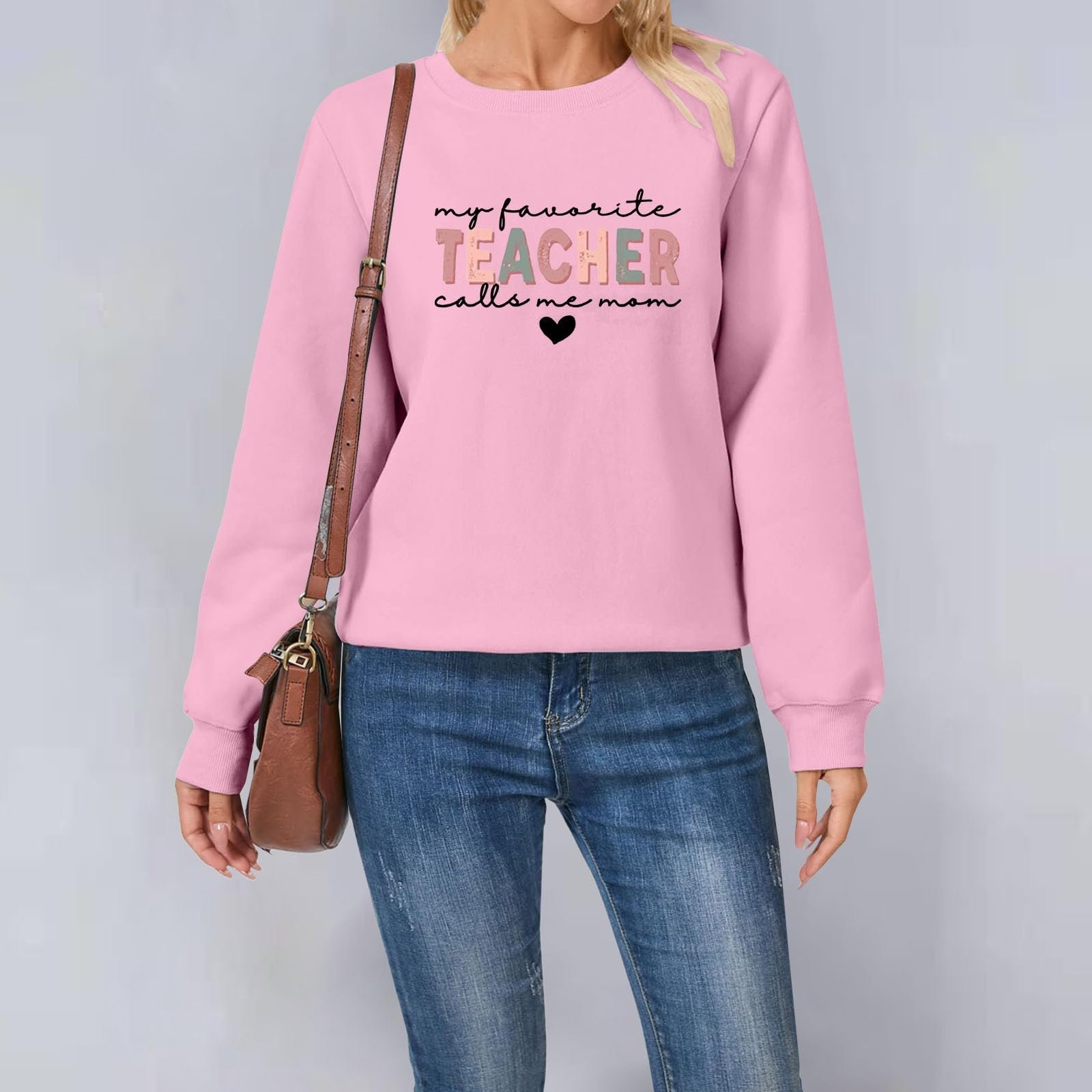 Женский Топ с Длинными Рукавами My Favorite Teacher Call Me Mom Флис Funny Teacher Life Круглый Вырез Mom Пуловер, фото №5