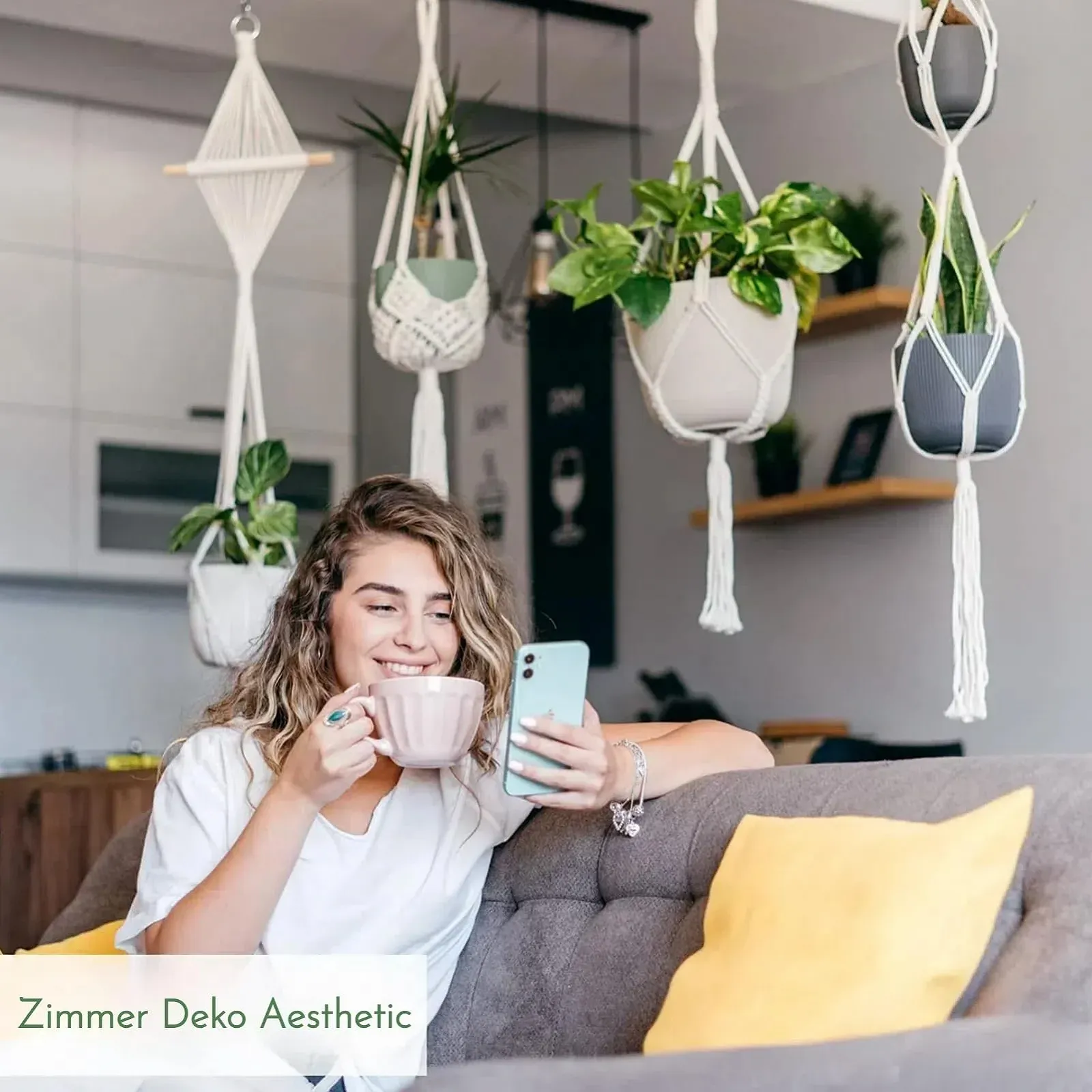 Набір підвісів макраме для рослин 4 шт. Бавовна Кремовий, фото №6 Набір підвісів макраме для рослин 4 шт. Бавовна Кремовий, фото №6