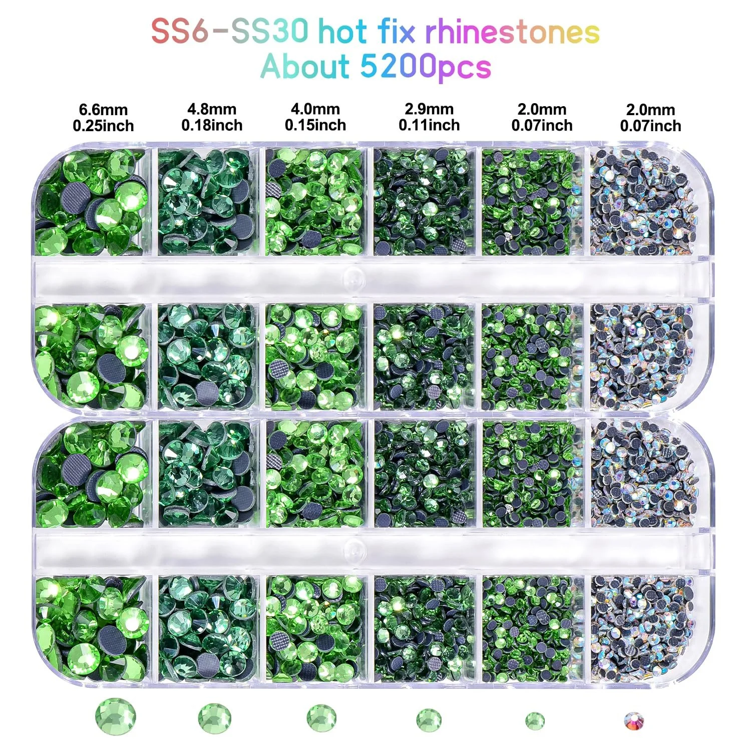 Термоклеевые стразы BLINGINBOX DMC, 2 коробки, всего 5200 штук, микс размеров, круглые кристаллы, стеклянные камни для изготовления ювелирных изделий Lt.Peridot, фото №2
