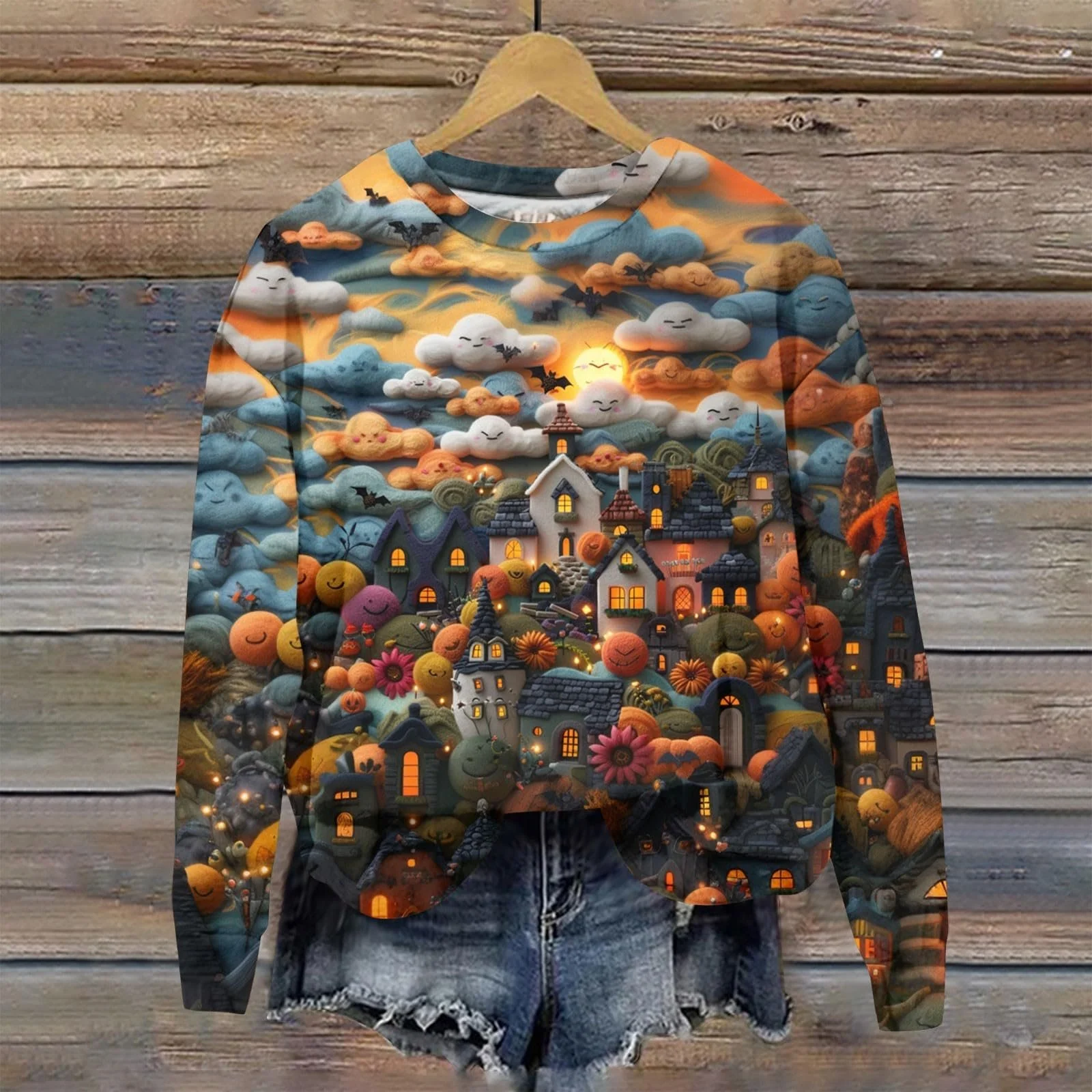 Хэллоуин Свободный Длинный Свитшот Пуловер Женский Хэллоуин Свитшот Плюс Размер Круглый Вырез Скелет Пуловер Длинный Рукав Свитшоты Футболки Топы Милая Рубашка с Длинным Рукавом, фото №2