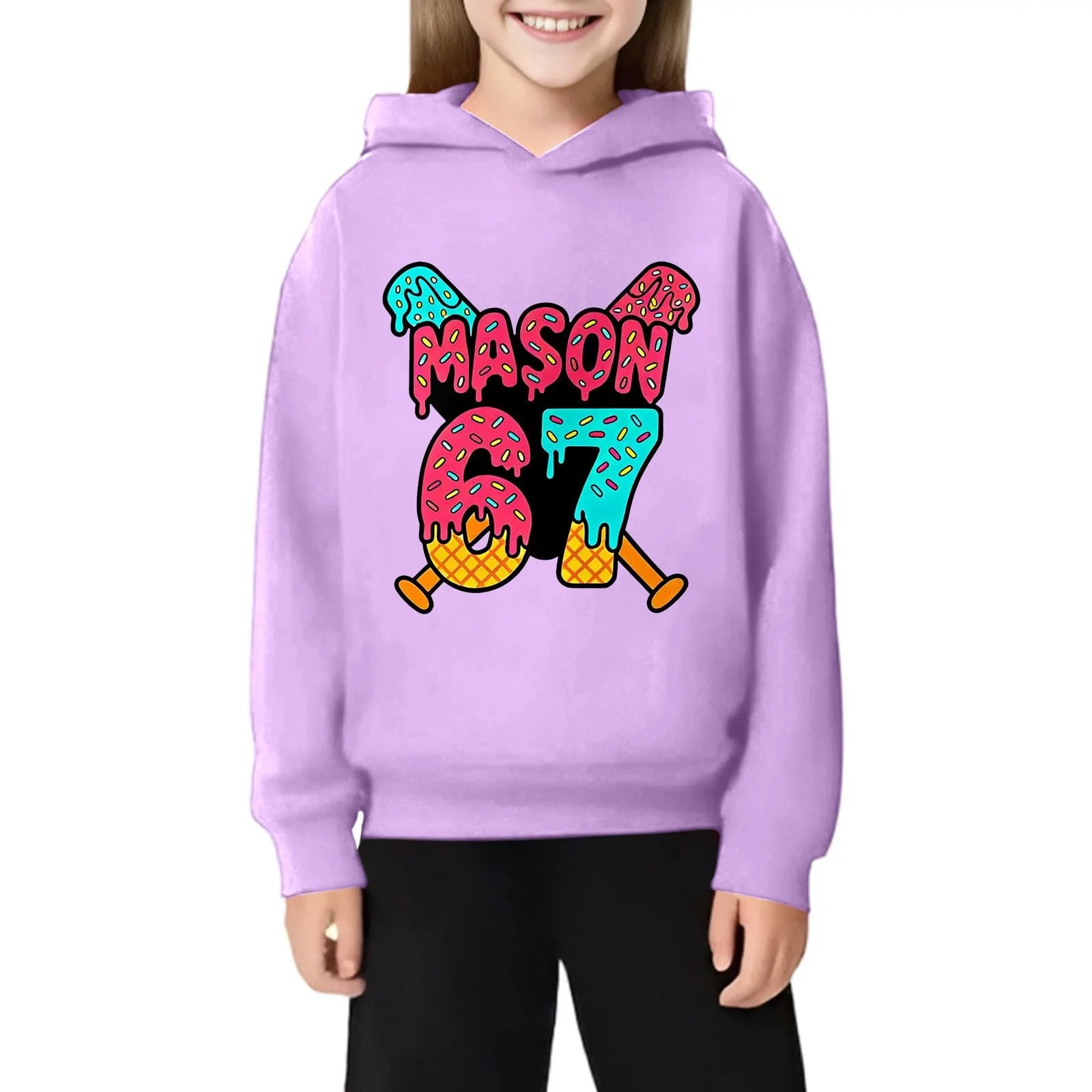 Толстовка Generisch с капюшоном для мальчиков и девочек - Забавная толстовка для досуга, унисекс Y2K, свитшот, топы с длинными рукавами, удобная толстовка в стиле хип-хоп с 67 принтами, уличная одежда, фото №3