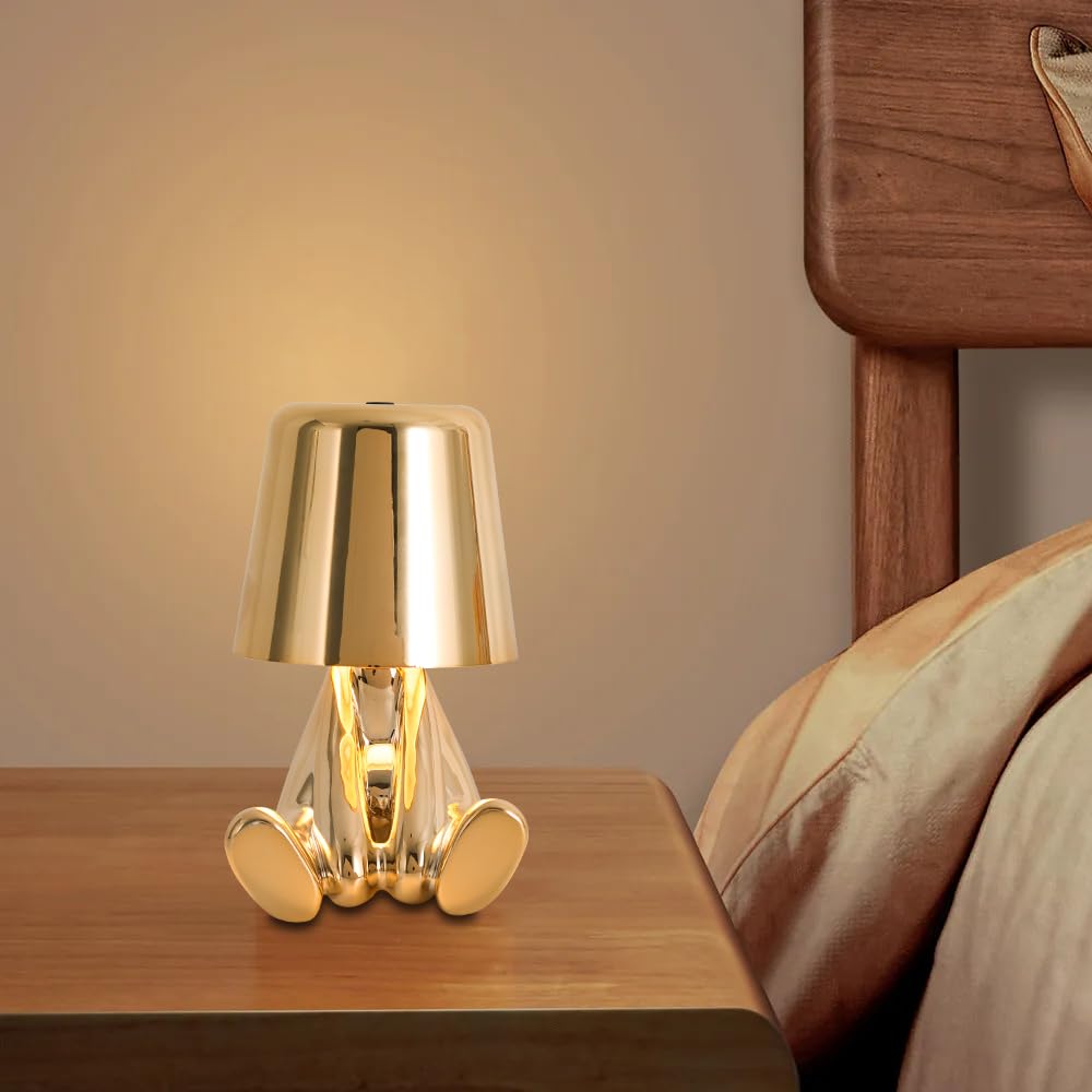 Настільна лампа ELINKUME Touch Cute Small Golden Man LED USB 3-рівнева яскравість Димова, фото №6