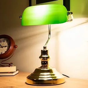 Светодиодная настольная лампа GLOBO Banker Lamp 9 Вт 810 лм 25 x 36 см латунь зеленая synthetic.ua - Фото 1