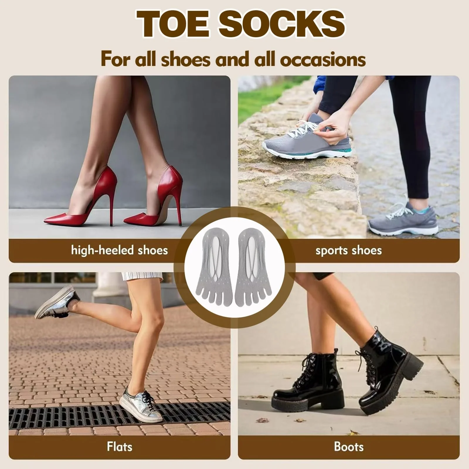 Женские носки с пальцами Серый узор крест, совместимые с Vibram Five Finger, идеальны для бега и плавания, черный, L, фото №3