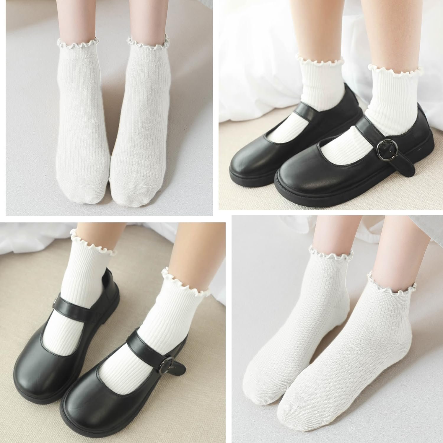 Носки Женские SLEEKEE 4 шт. Однотонные С оборками Белый M, фото №6