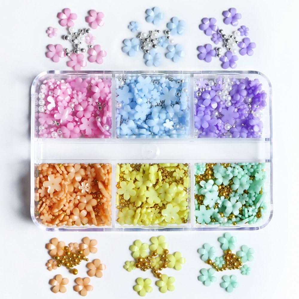 Квіти 3D 6 сіток 1 коробка Перли Квіти для нігтів, фото №1