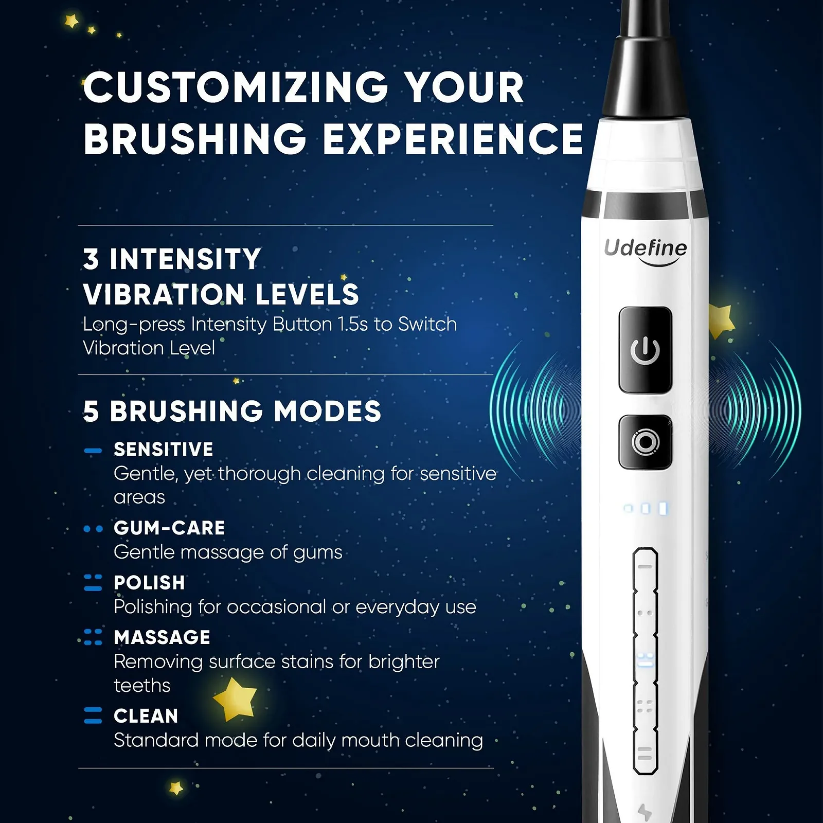 Электрическая зубная щетка Udefine 5 режимов IPX7 DuPont детская модель, фото №5