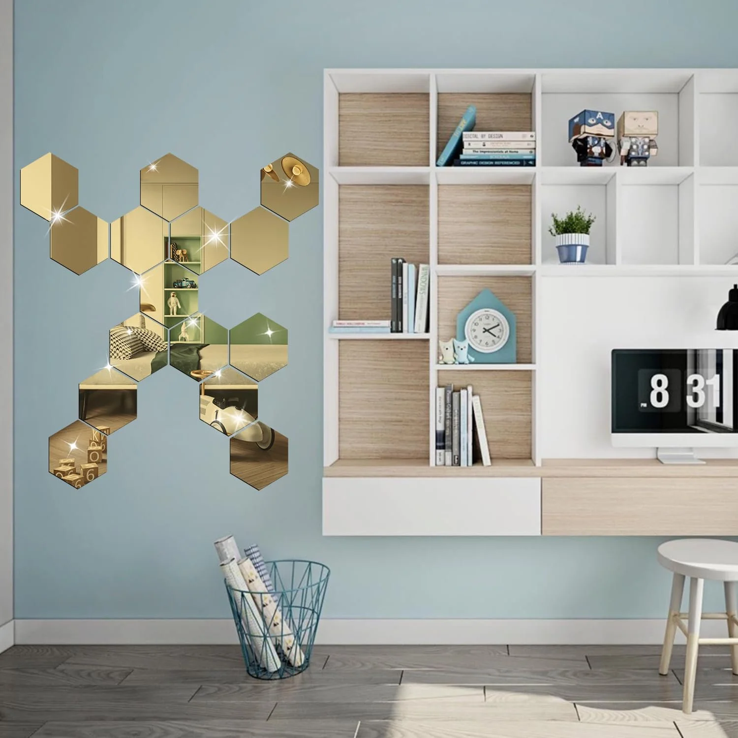 Наклейки дзеркальні DIY 12 шт 10 см Шестикутні Золотисті, фото №4 Наклейки дзеркальні DIY 12 шт 10 см Шестикутні Золотисті, фото №4