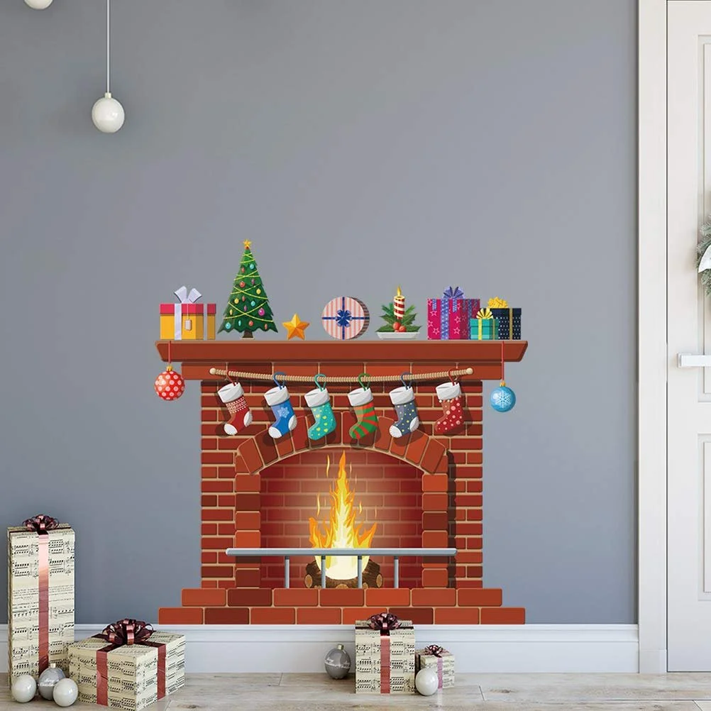 Наклейка на стіну Різдвяний камін Різні кольори Декор для вітальні Спальні Дитячої, фото №7