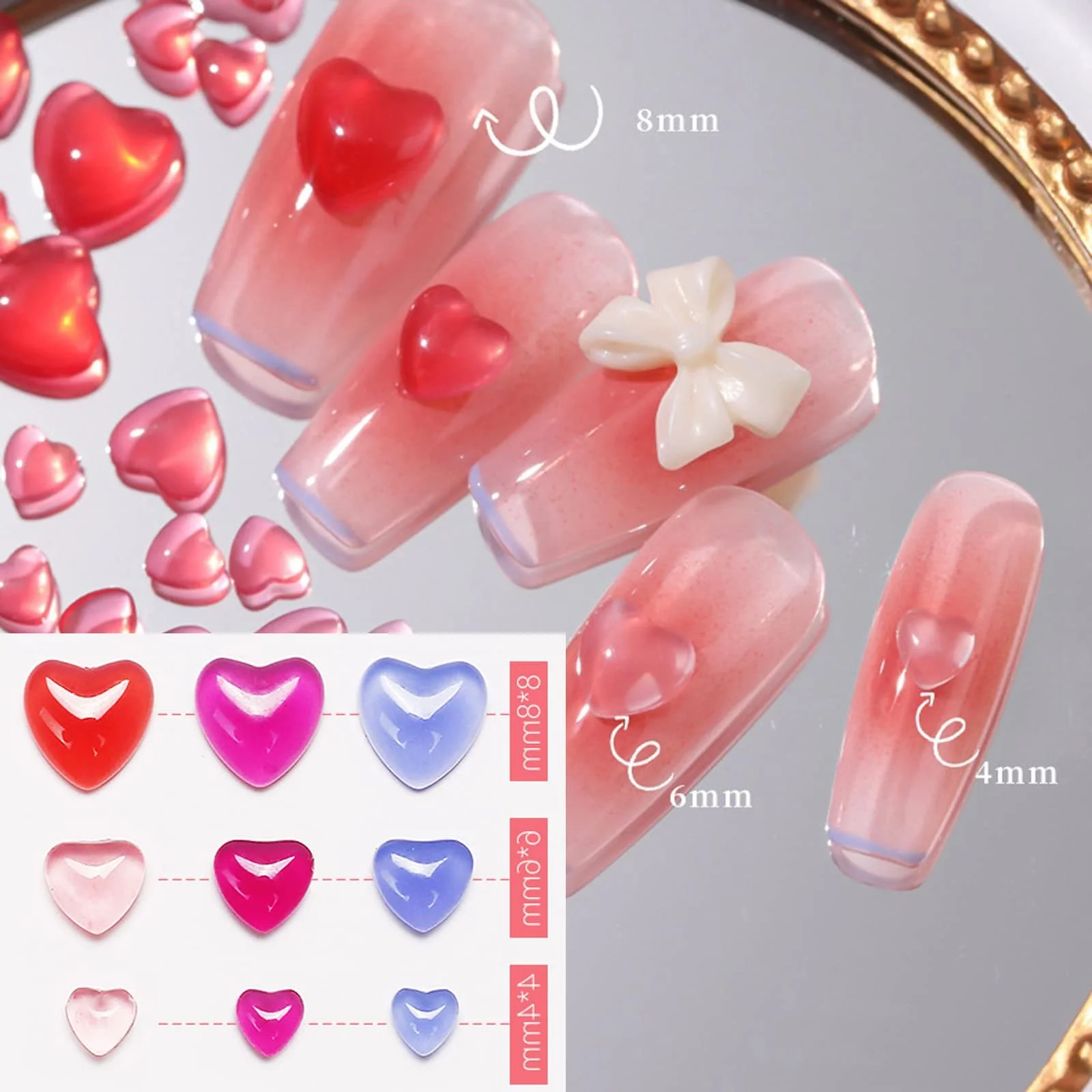 Прикраса для нігтів 3D у формі серця, фото №4
