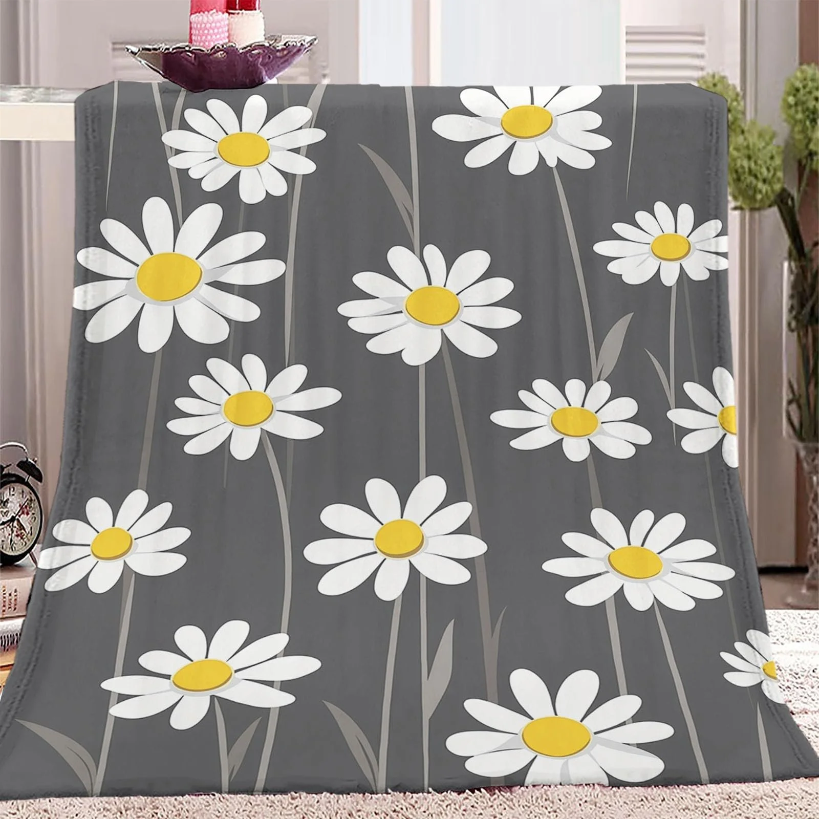 Фланелева Покривало з простим малюнком ромашки 220 x 240 см, фото №3