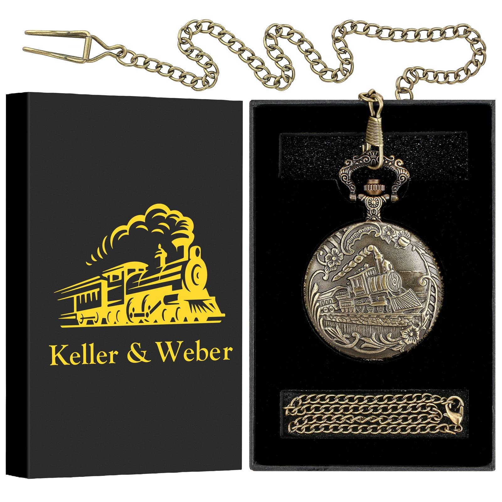 Вінтажні кишенькові годинники Keller & Weber для чоловіків, кишеньковий годинник FOB з ланцюжком, фото №1