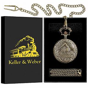 Вінтажні кишенькові годинники Keller & Weber для чоловіків, кишеньковий годинник FOB з ланцюжком - Фото 1