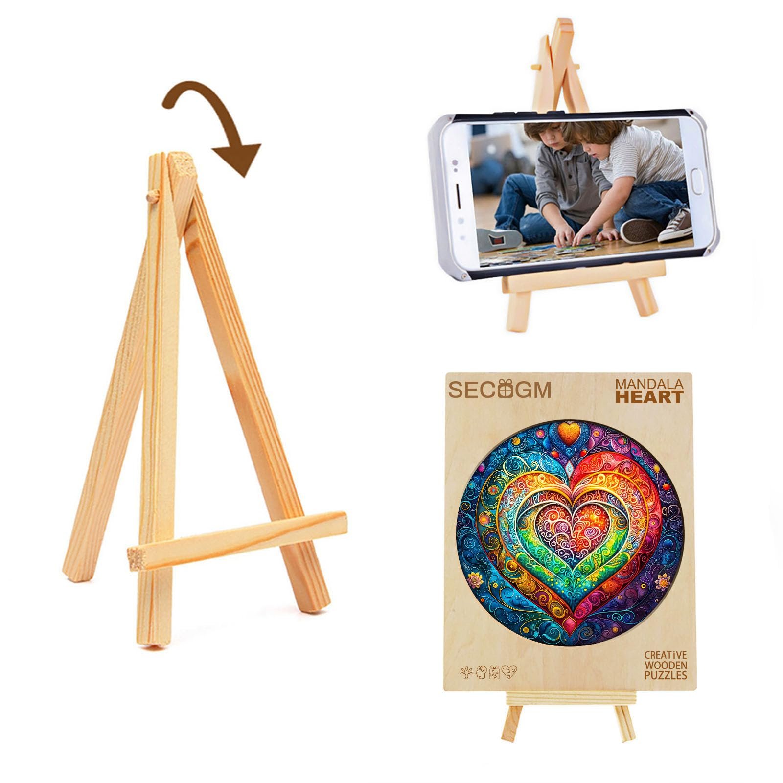 Дерев'яний пазл SECOGM Серце мандала 100 елементів 21,5 x 21,5 см нерегулярної форми Подарункова коробка, фото №5 Дерев'яний пазл SECOGM Серце мандала 100 елементів 21,5 x 21,5 см нерегулярної форми Подарункова коробка, фото №5