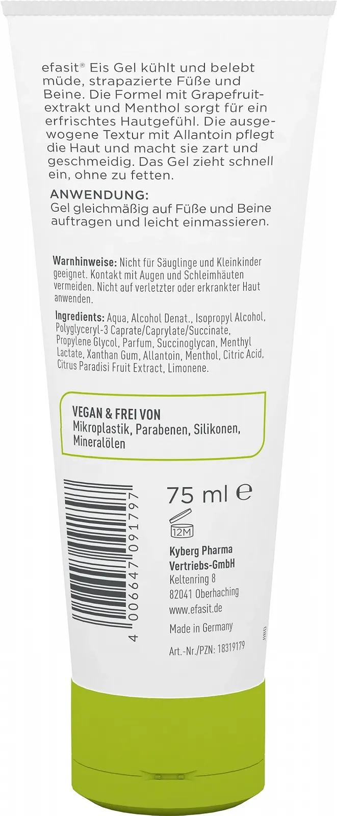 Льодовий гель для ніг efasit Ice Gel з ментолом та екстрактом грейпфрута 75 мл, фото №6